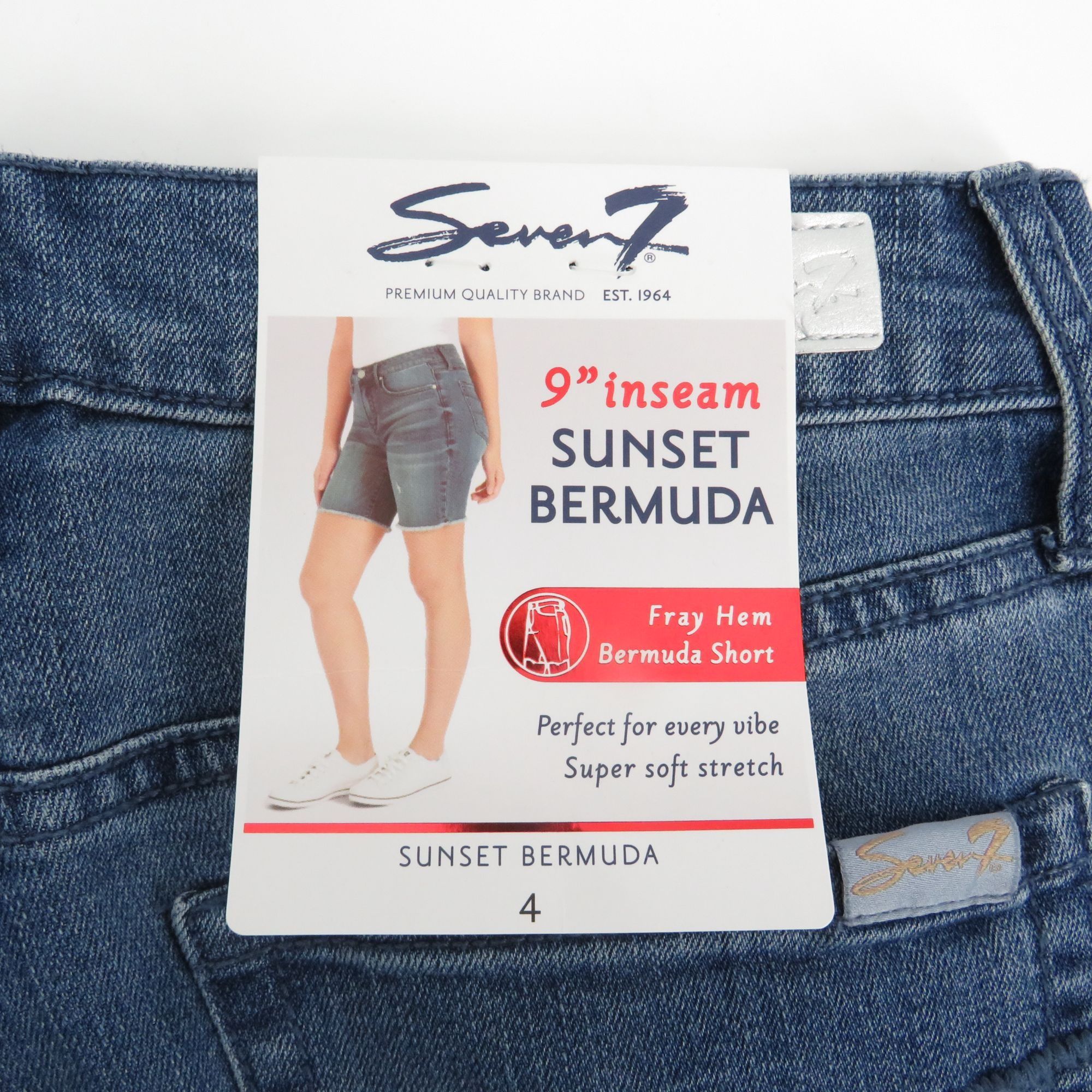 Other Seven7 Women's Sunset Bermuda Denim Shorts Fray Hem 9" Insea Size 27" / US 4 / IT 40 - 3 Thumbnail