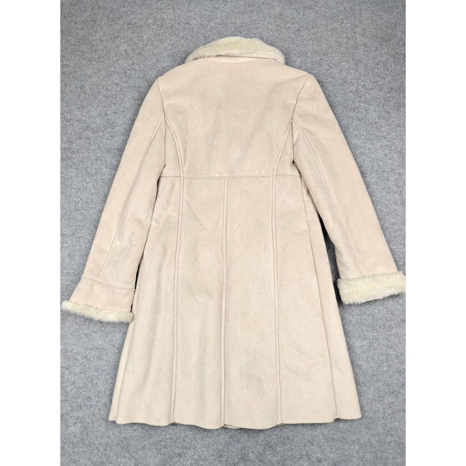 Vintage Larry Levine Coat Womens Medium Beige Faux Shearling Button Front Fur Lined Size M / US 6-8 / IT 42-44 - 7 Thumbnail