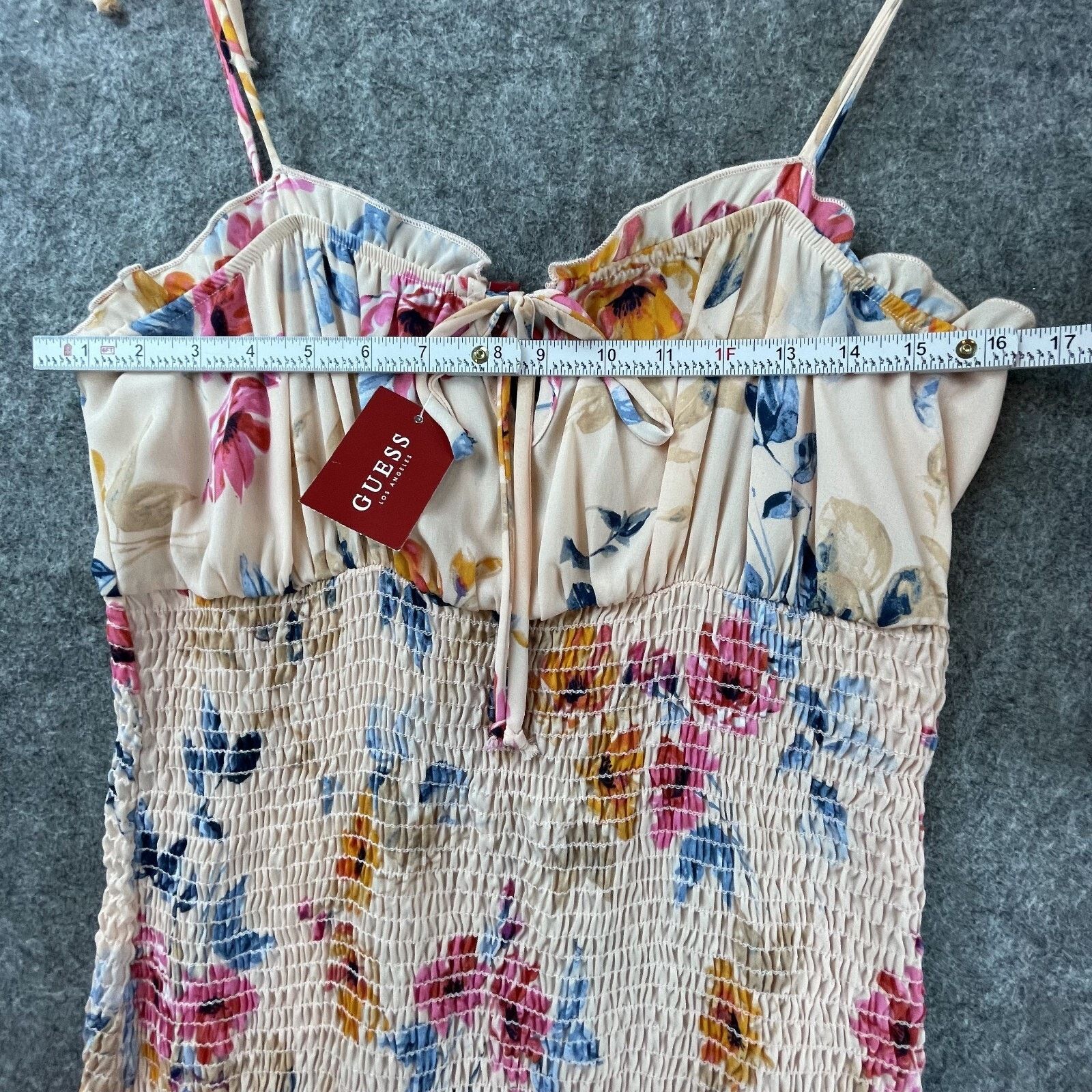Guess Guess Miley Smocked Dress XL Ruched Milkmaid Ruffle Romantic Size XL / US 12-14 / IT 48-50 - 5 Thumbnail