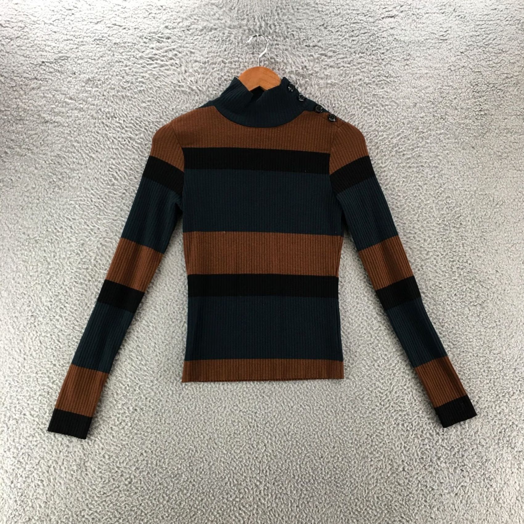 Sanctuary Sanctuary Sweater Shirt Womens XS Multicolor Button Detail Turtleneck Mock Pullover Fall Winter Crewneck Size XS / US 0-2 / IT 36-38 - 2 Thumbnail