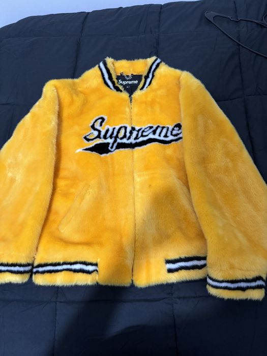 Supreme Yellow Supreme Faux Fur Varsity Jacket | Grailed