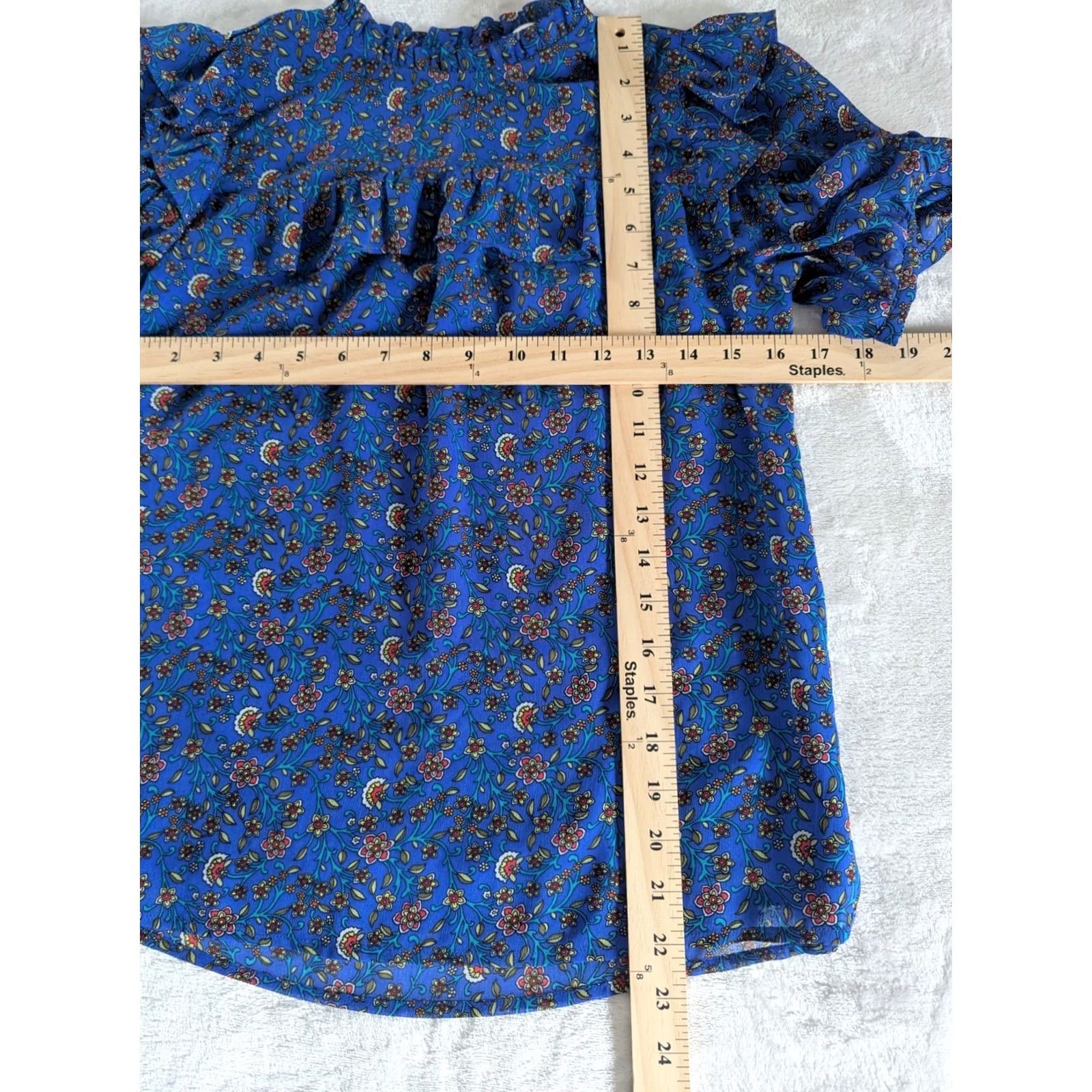 Loft SZ Loft Short Sleeve Blue Floral Ruffle Blouse Women's XS Lined Boho Feminine Shirt Dress? Size XS / US 0-2 / IT 36-38 - 4 Thumbnail