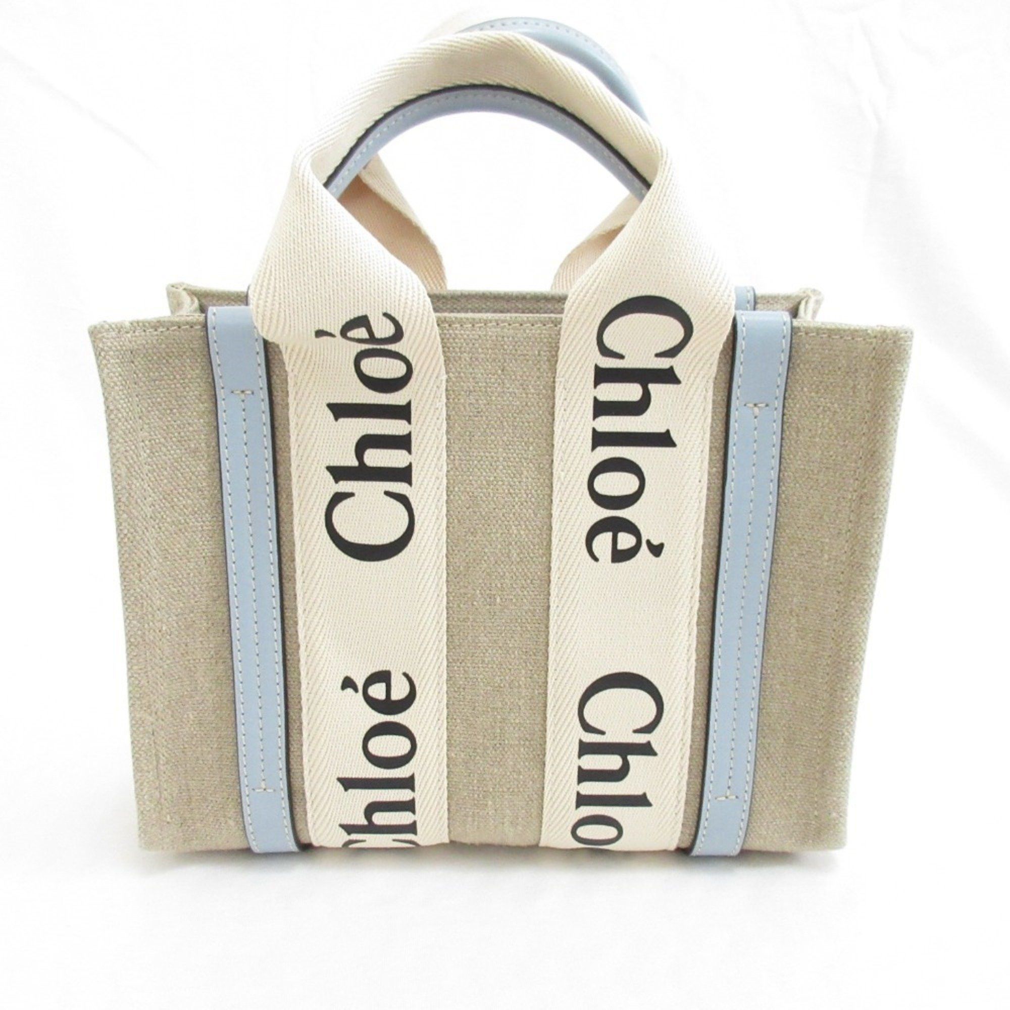 Chloé Chloe Woody Small 2Way Handbag Shoulder Bag Beige X Blue Women's