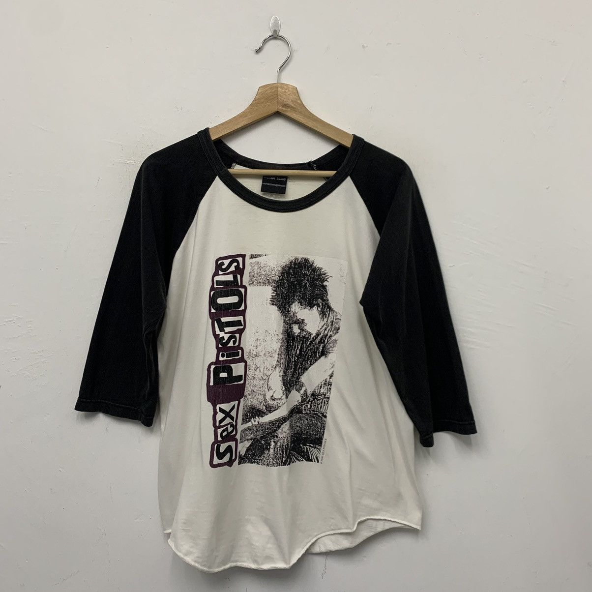 image of Band Tees x Seditionaries Vintage Sex Pistols Bootleg Raglan Shirt in White, Men's (Size Medium)