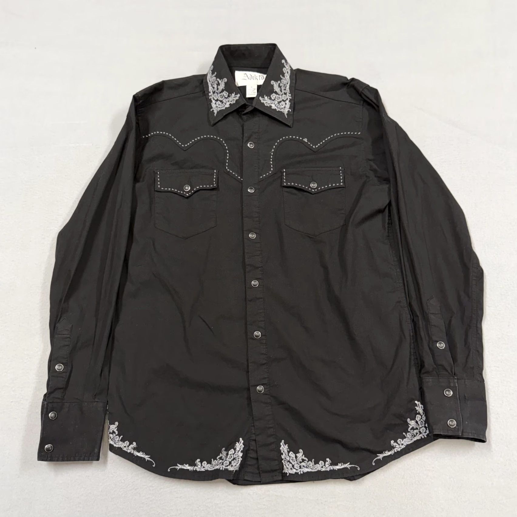 Vintage Adiktd Shirt Mens Medium Black Embroidered Western Rock Snap Button Front Size US M / EU 48-50 / 2 - 2 Thumbnail