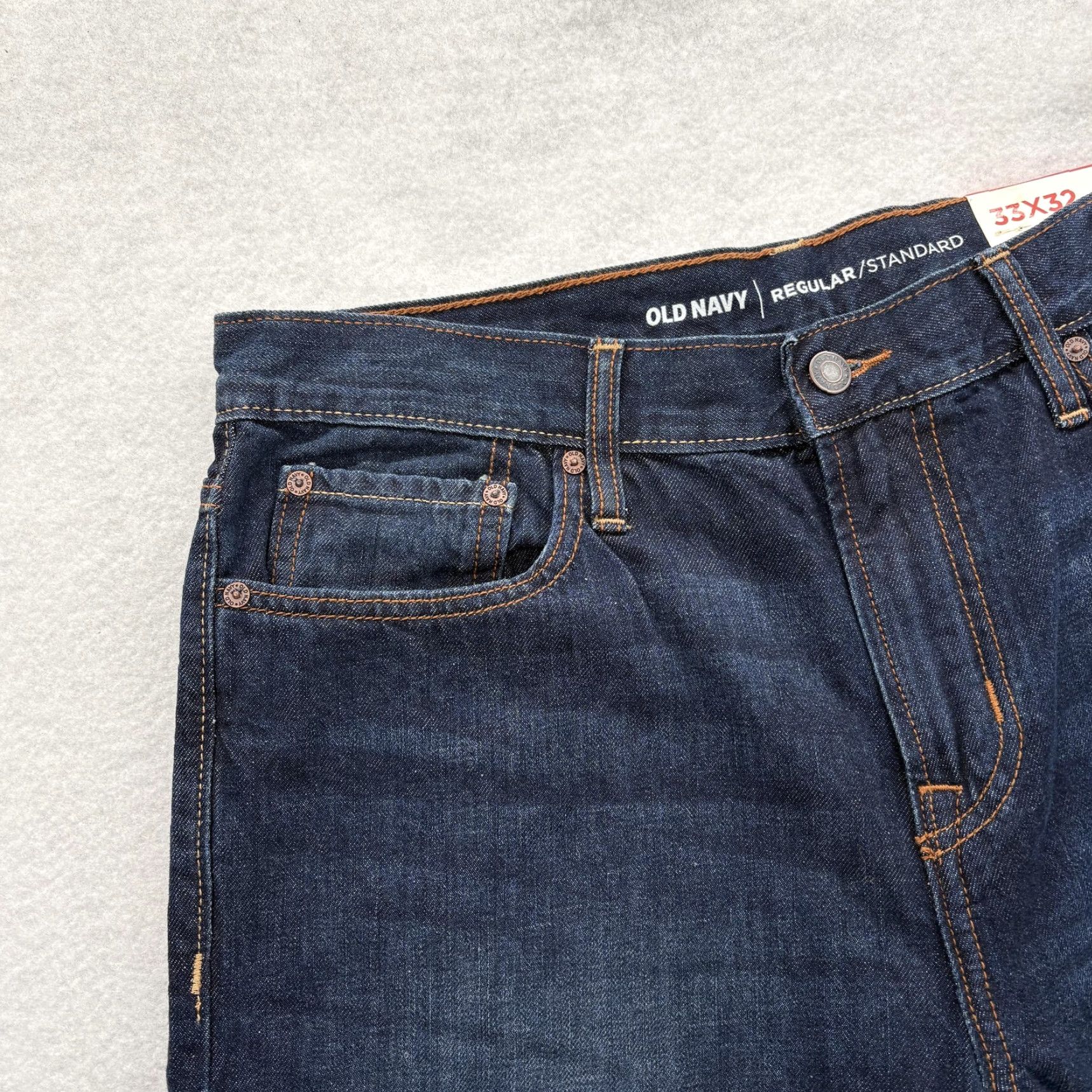 Old Navy Old Navy Jeans Mens 33x32 Regular Standard Fit Blue Dark Wash Denim Tapered NWT Size US 33 - 3 Thumbnail