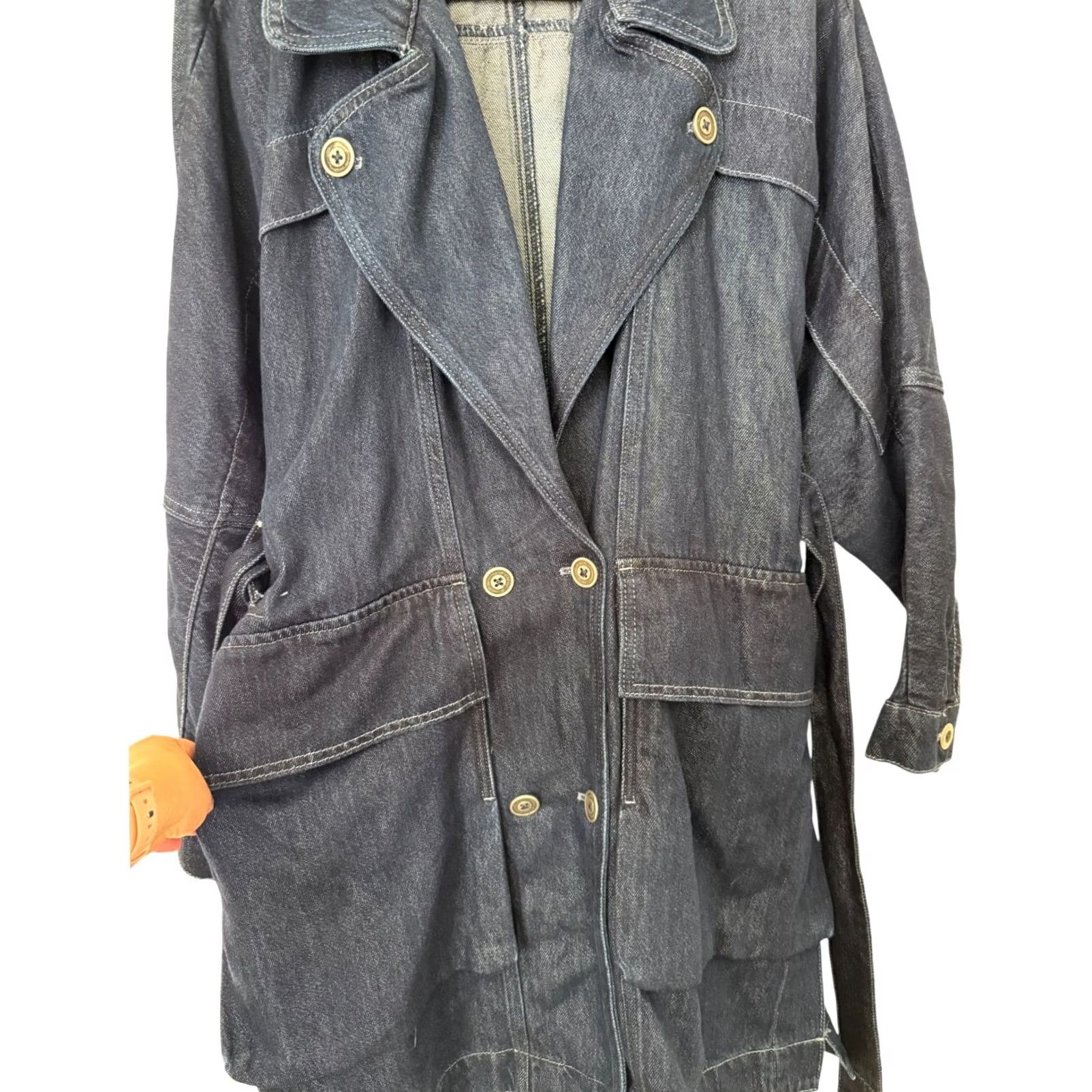 Anthropologie VINTAGE Anthropologie X Pilcro Denim Trench Coat Jacket Dolman Oversized Dark Washed M Womens Size M / US 6-8 / IT 42-44 - 5 Thumbnail