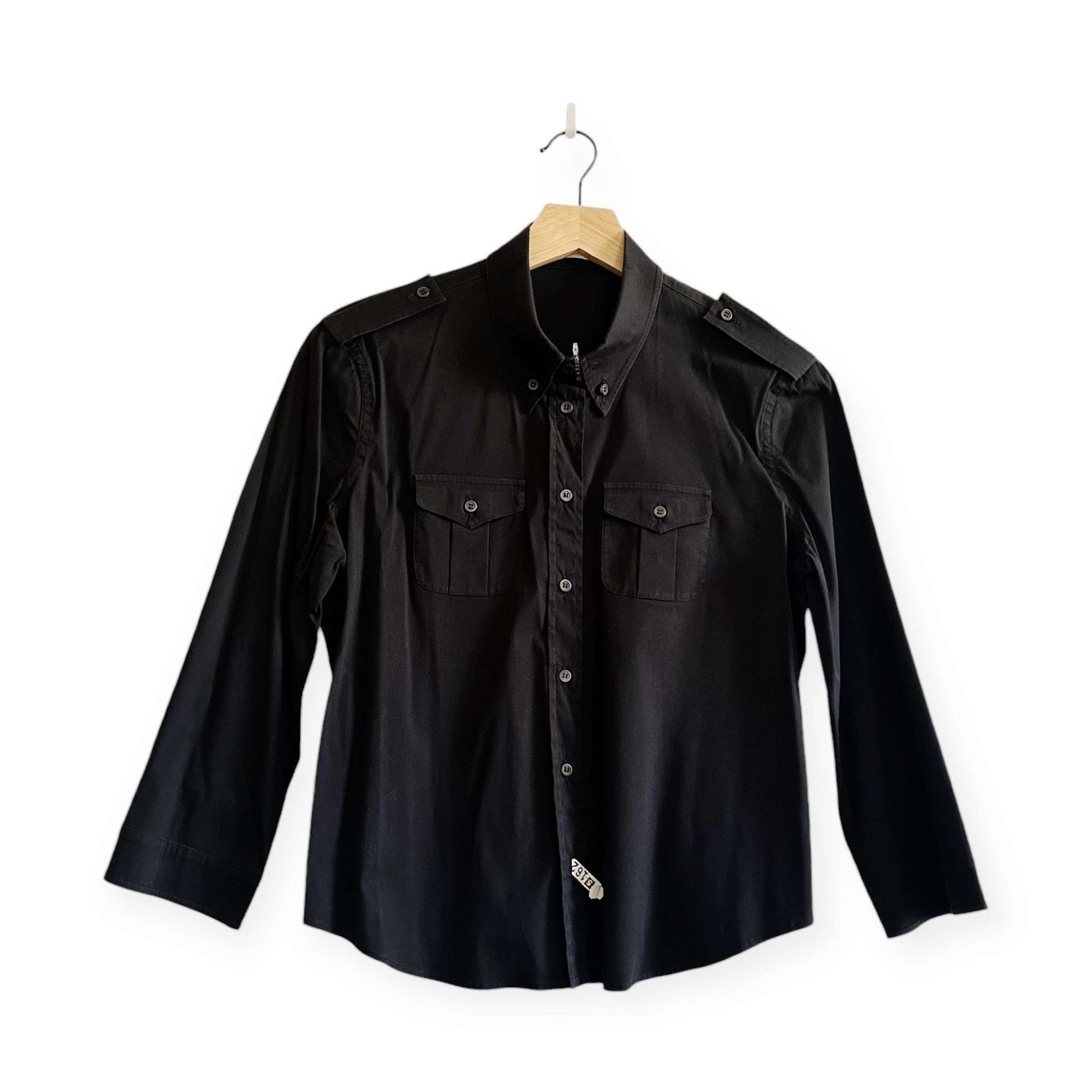 Prada Black Stretch Cotton Shirt Epaulettes Made in Italy