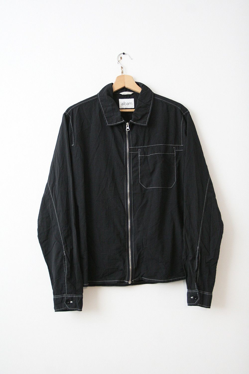 Albam Albam Nylon Contrast Stitch Black Overshirt Full Zip Jacket Size US M / EU 48-50 / 2 - 1 Thumbnail
