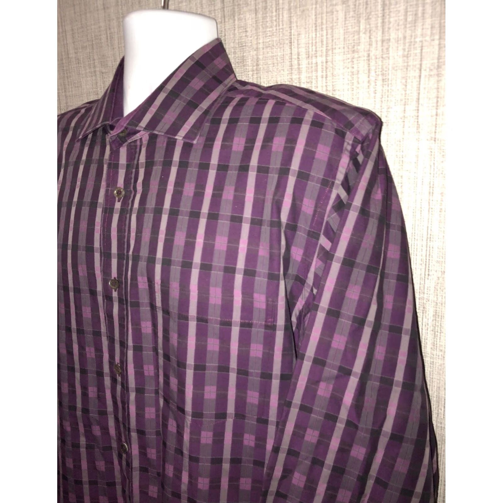 BUGATCHI Bugatchi Uomo Mens Shirt XL Purple Plaid Long Sleeve Button Front Size US XL / EU 56 / 4 - 2 Thumbnail