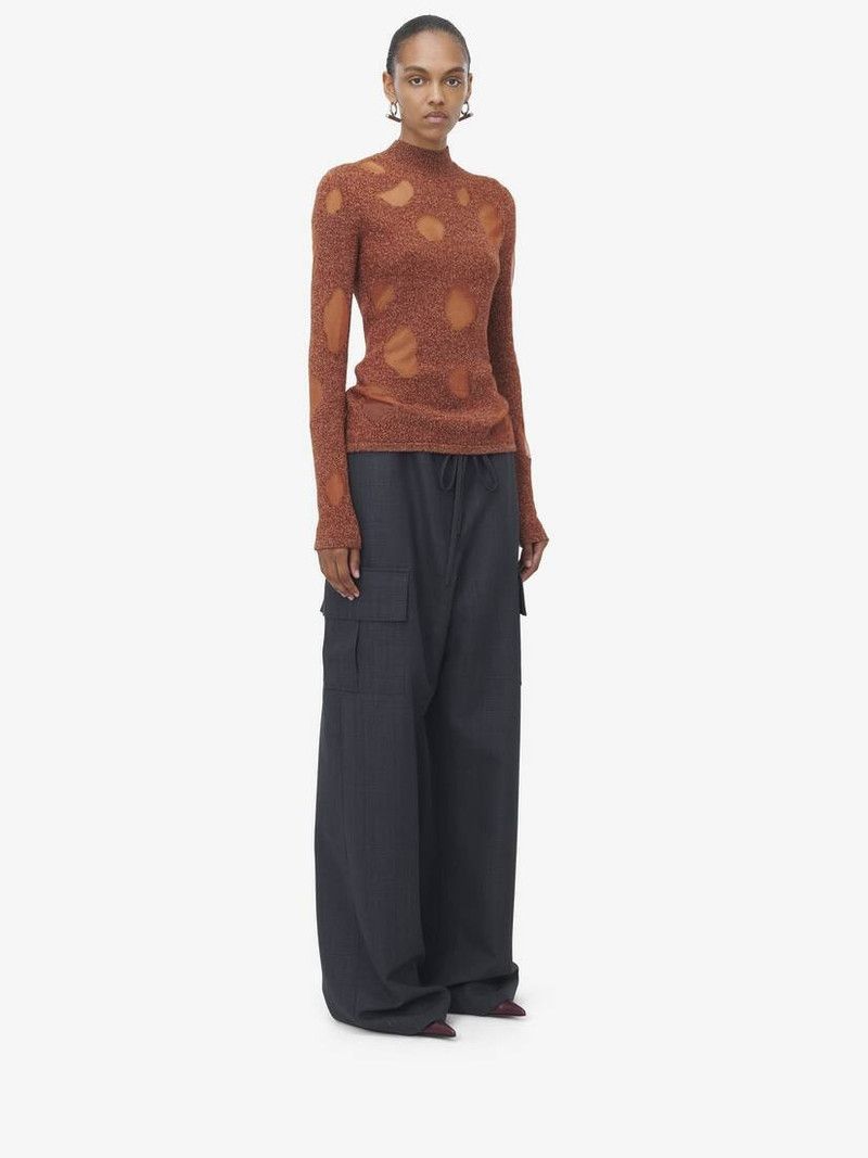 Alexander McQueen o1srvl11e0226 Devoré Intarsia Jumper In Rust Size M / US 6-8 / IT 42-44 - 4 Thumbnail