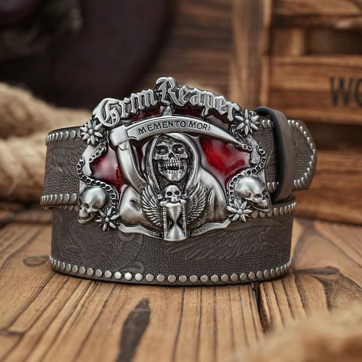 Leather Grim Reaper PU Leather Belt Size ONE SIZE - 1 Thumbnail