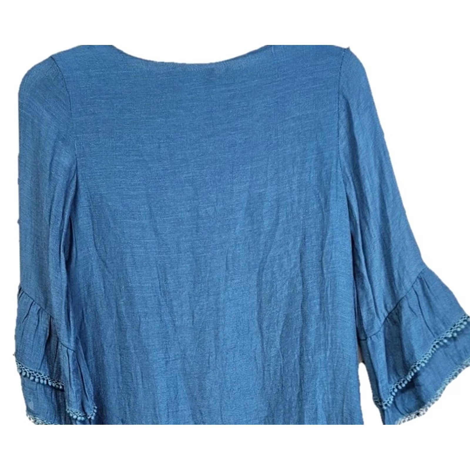 Bell Sassybling Blouse Bell Sleeves Teal Boho Round Neck 3/4 Sleeve Small Womens Tunic Blouse Shirt Size S / US 4 / IT 40 - 5 Thumbnail