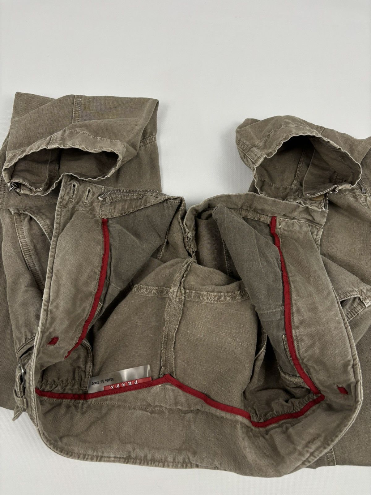 Prada Archive Linen-Cotton Garment Dyed Pants Cargo Zip Trousers Size US 33 - 18 Thumbnail