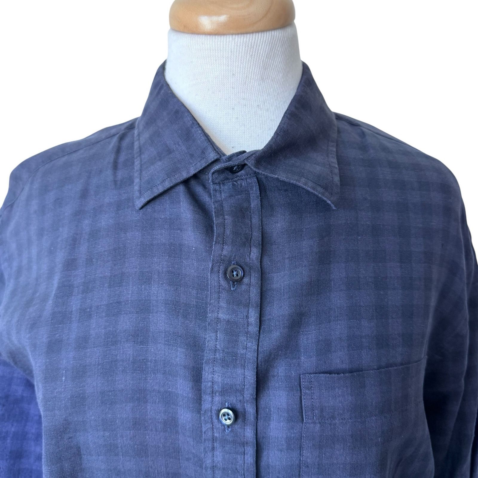 Other GRAHAME G FOWLER Linen Plaid Navy Blue Button Up Size XL Size US XL / EU 56 / 4 - 6 Thumbnail