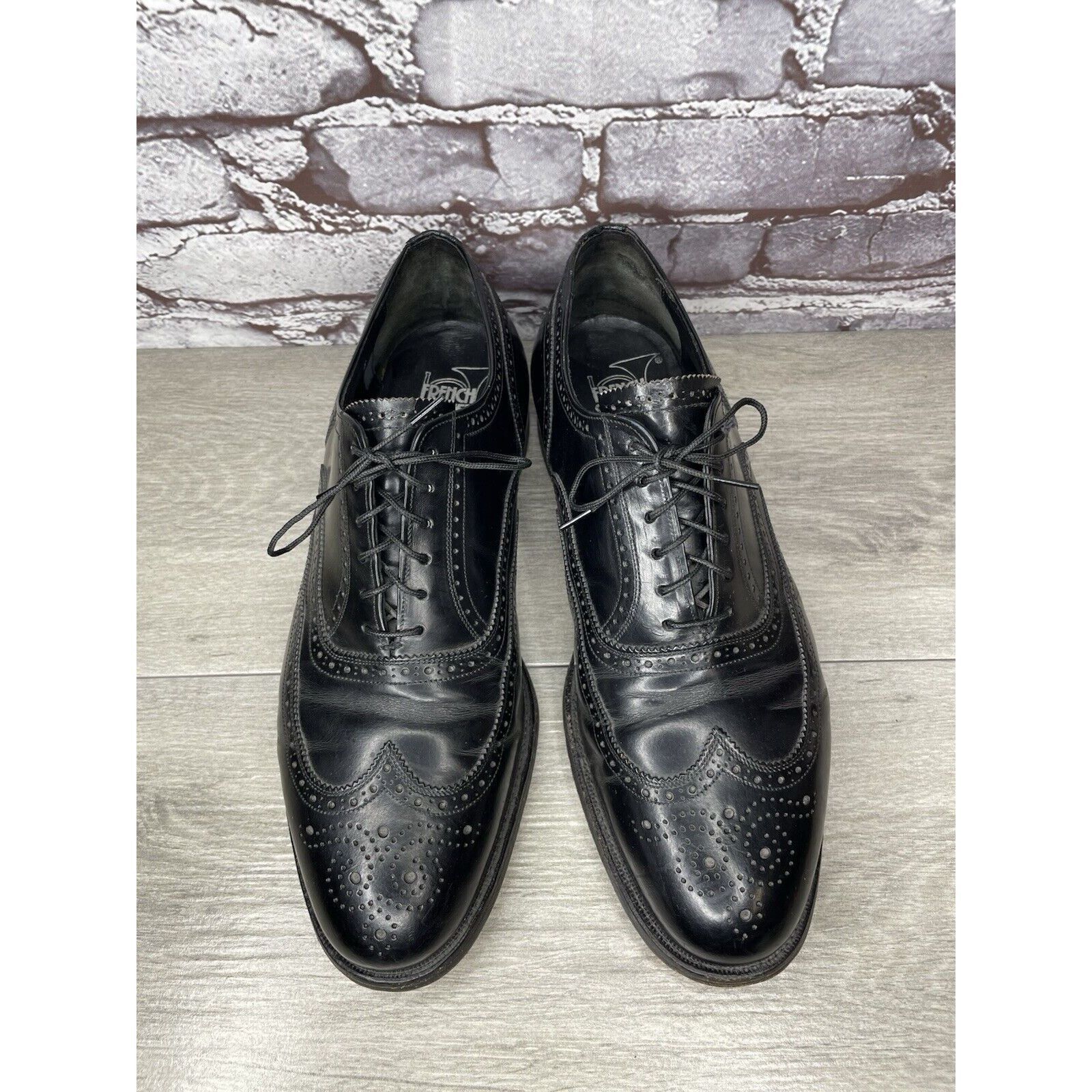 Other French Shriner Sterling Black Leather Wingtip Oxfords Shoes Size US 10.5 / EU 43-44 - 2 Thumbnail