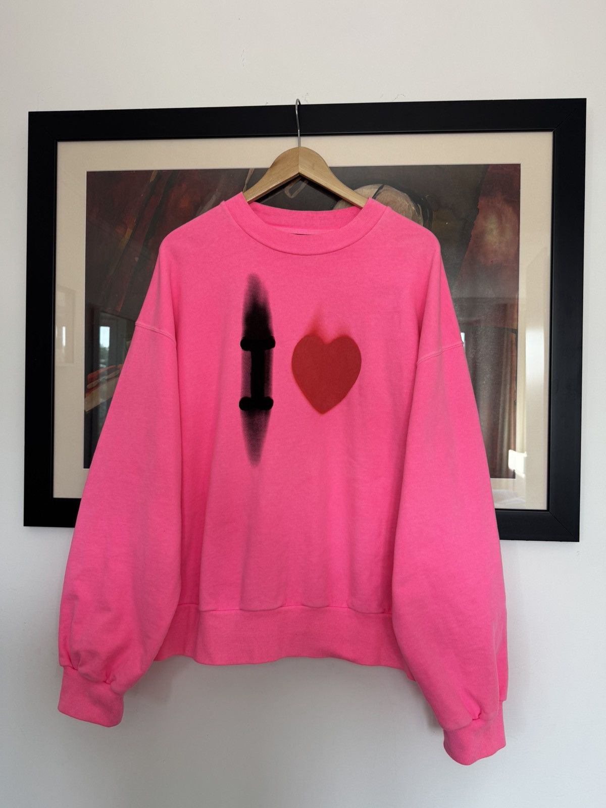 Balenciaga I Heart Pink Neon Oversize Crewneck Sweatshirt