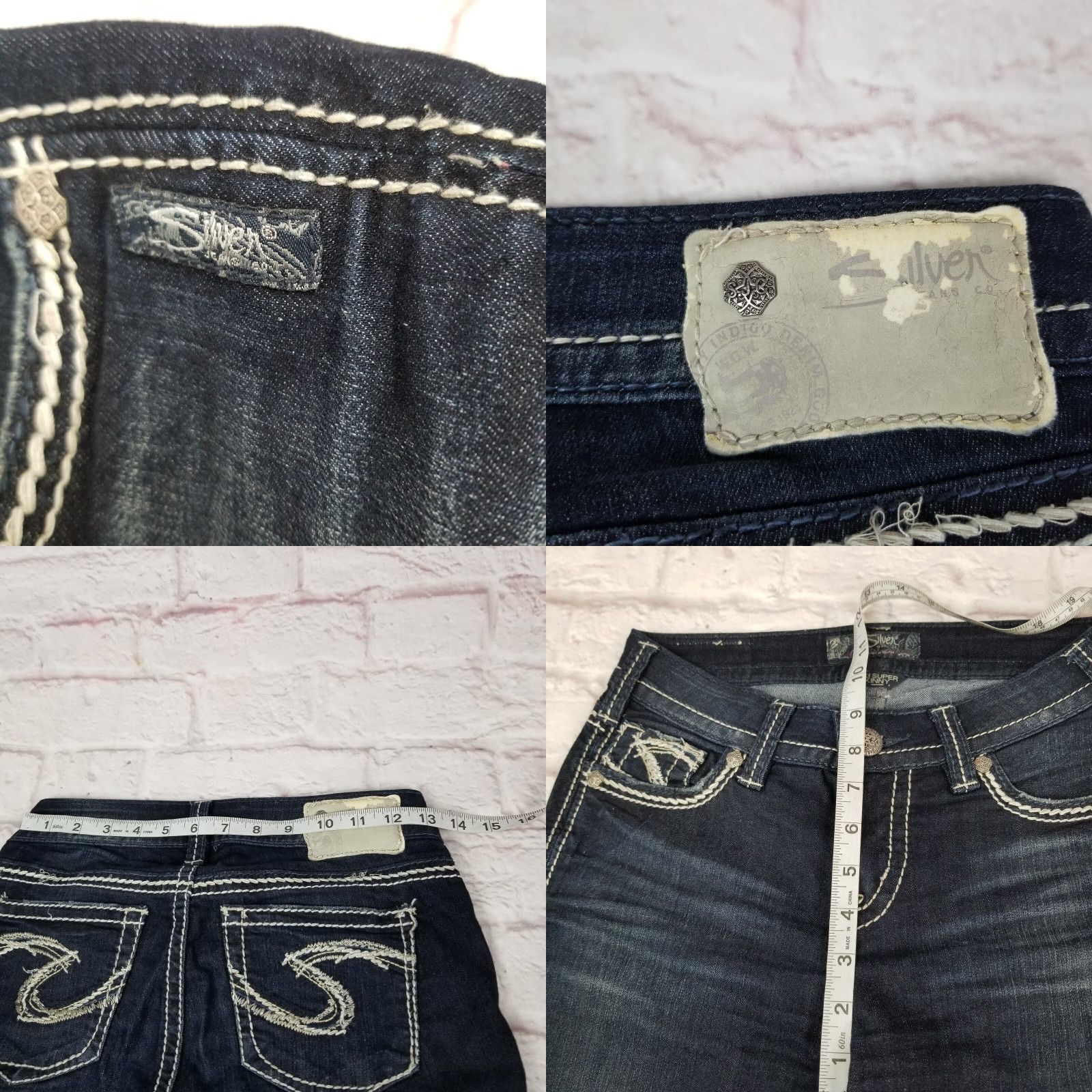 Silver Jeans Co. VINTAGE Silver Jeans Junior Teens 27 x 30 Suki Super Skinny Dark Wash Denim Embroilered Size 27" / US 4 / IT 40 - 8 Thumbnail