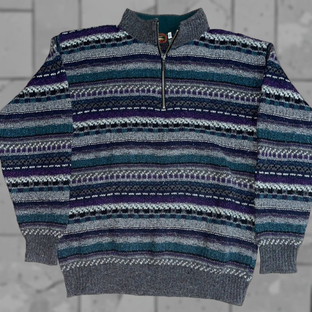 Vintage VINTAGE Alps Mens Apparel Striped Half Zip Knit Wool Blend Sweater Jacket L Green Mens TL Size US L / EU 52-54 / 3 - 1 Thumbnail