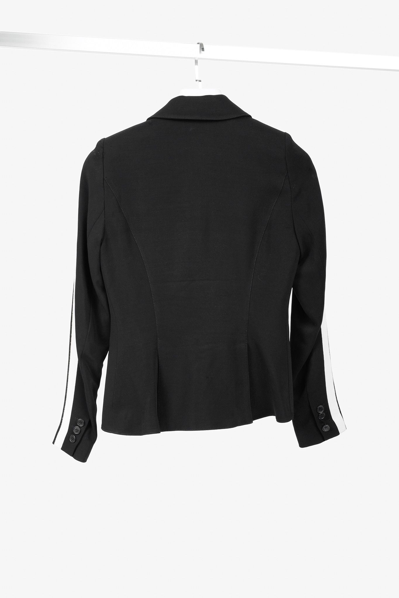 SMYTHE Smythe Black Wool-Blend Grosgrain-Stripe One-Button Blazer Size S / US 4 / IT 40 - 2 Thumbnail