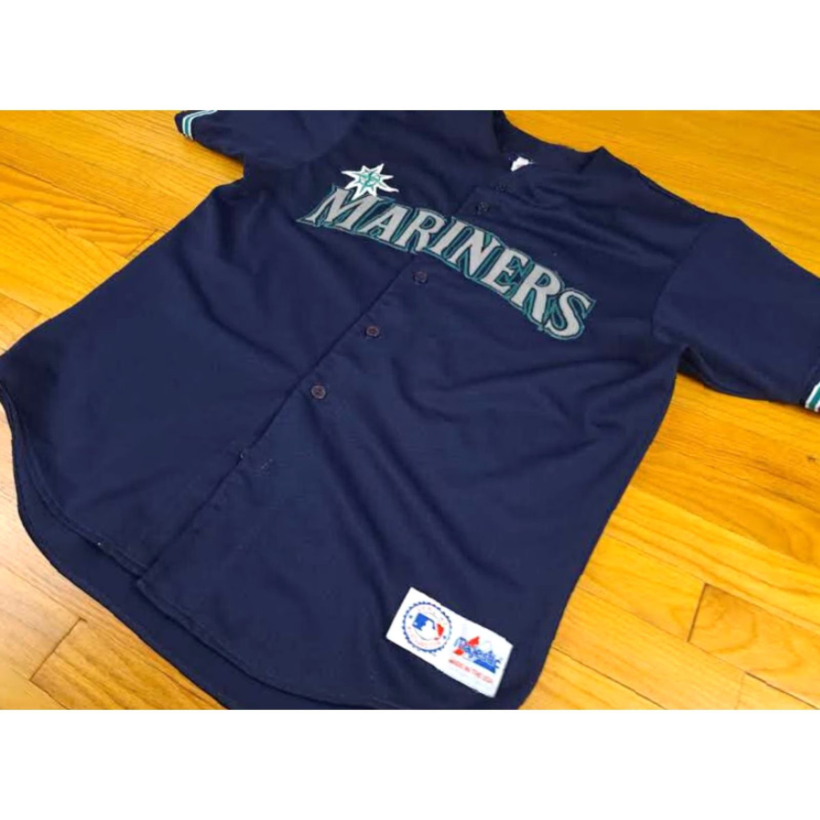 X-LARGE Majestic Seattle Mariniers Baseball Full Button XL USA Made Home Jersey Shirt Men Dark Teal Size US XL / EU 56 / 4 - 3 Thumbnail
