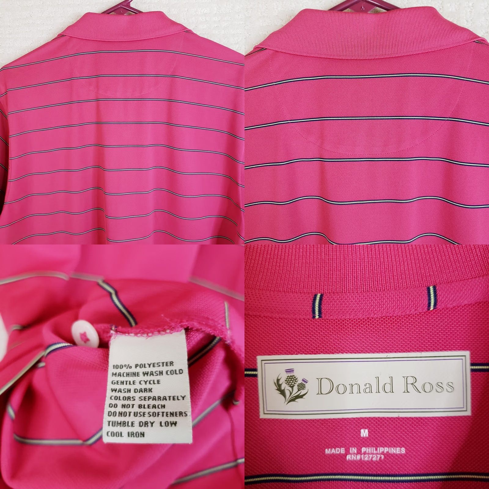Vintage Donald Ross Polo Shirt M Pink Striped Golf Polo SS Men Size US M / EU 48-50 / 2 - 8 Thumbnail