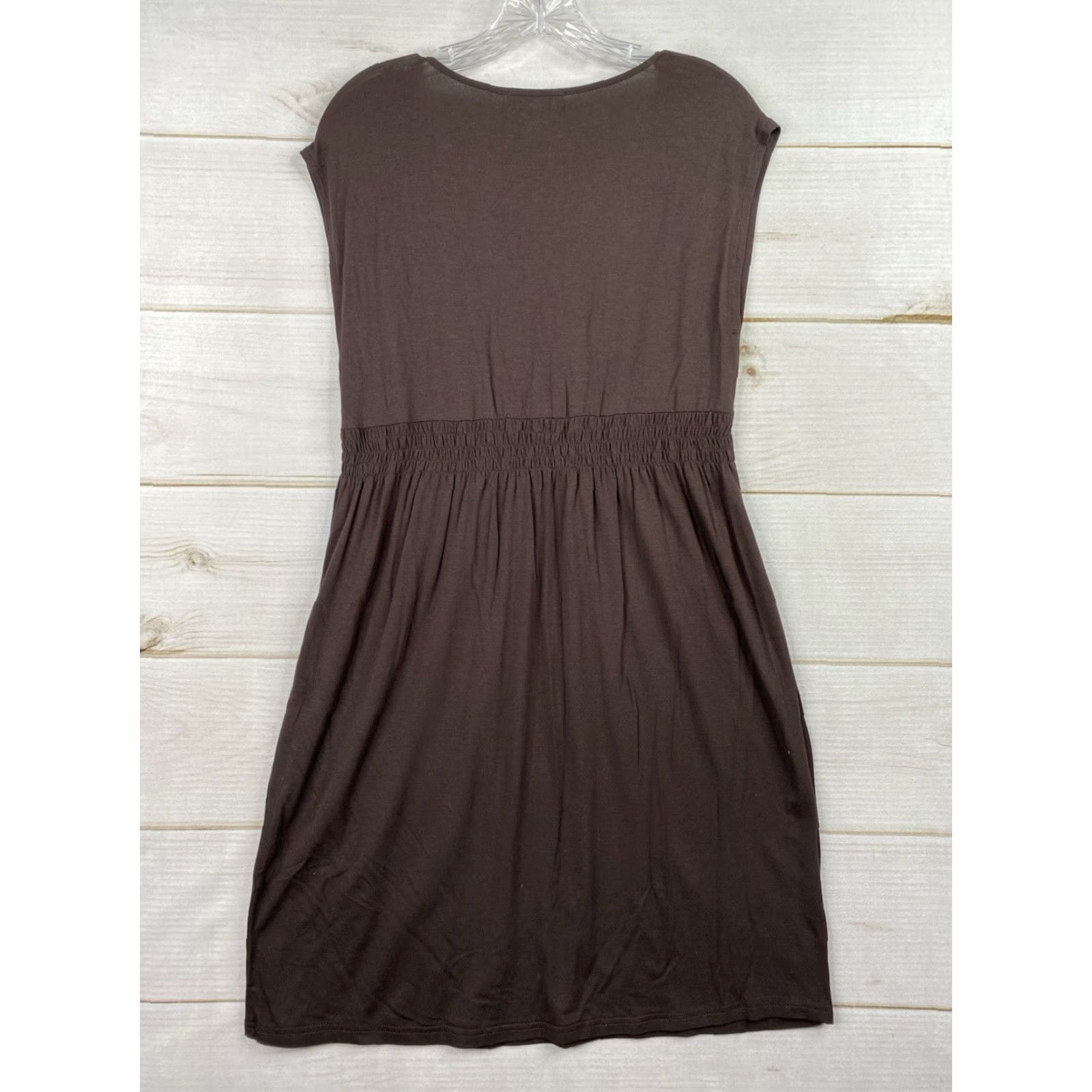 Vintage Caroline Morgan CKM Dress XL Brown Elastic Waist Knit Jersey Cap Sleeve Scoop Neck Knee Length NWT Casual Travel Womens Size XL / US 12-14 / IT 48-50 - 7 Thumbnail