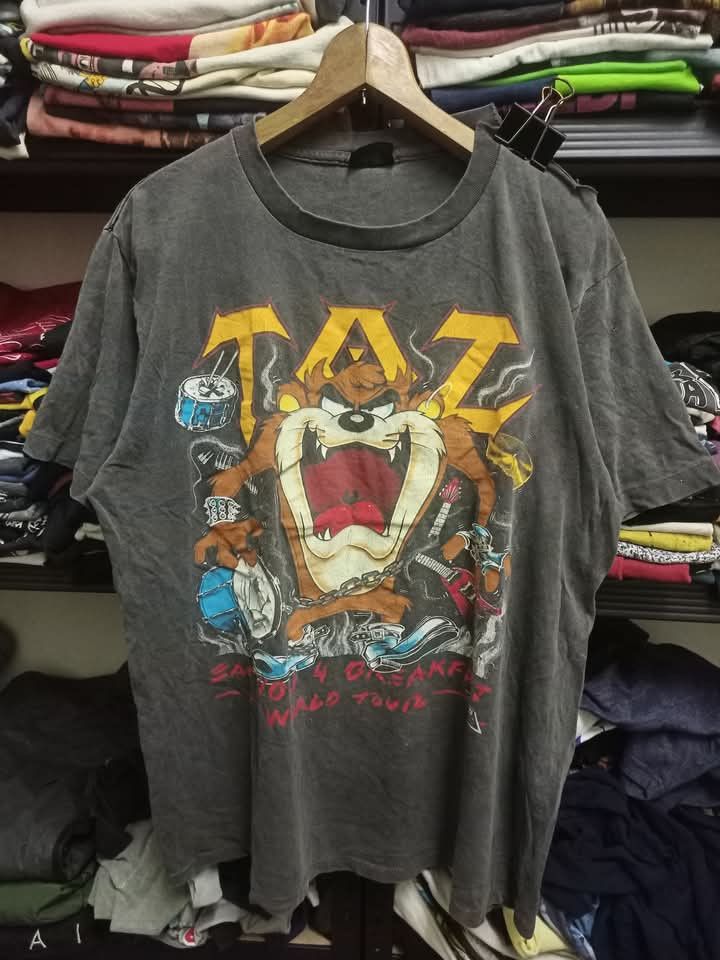Band Tees × Vintage × Warner Bros Vintage 1989 Taz World Tour Looney Tunes Distressed Size US L / EU 52-54 / 3 - 1 Thumbnail