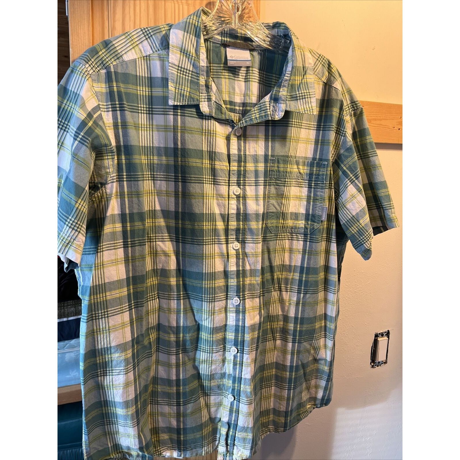 Columbia Columbia Men’s XL Blue Green Plaid SS Button Up Cotton Shirt Size US XL / EU 56 / 4 - 17 Thumbnail