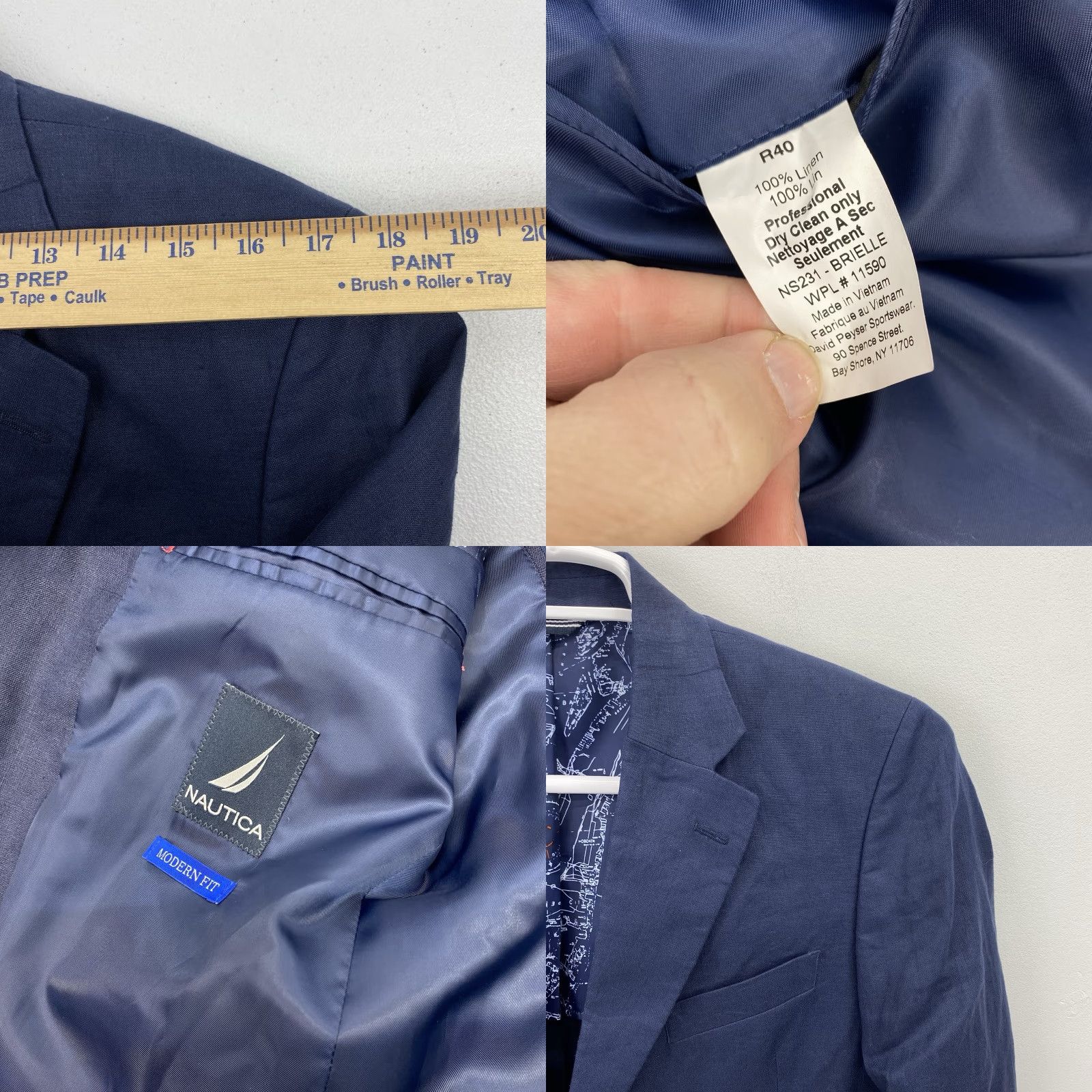 Nautica Nautica Blazer Men 40R Linen Single-Breasted Two-Button Notch Lapel Jacket Blue Regular Size 40 Mens Casual Sport Coat Size 40R - 8 Thumbnail
