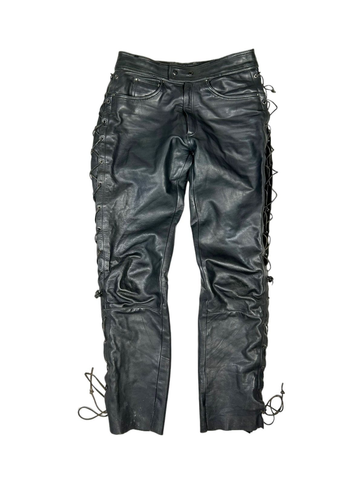 Vintage Vintage moto biker leather pants Size US 33 - 2 Thumbnail