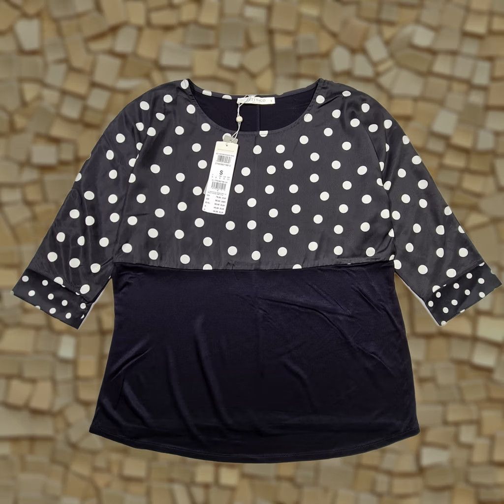CO Betty & CO Womens Top Navy Blue Small Polka dot 3/4 Sleeves Tee Ladies 10 UK Size S / US 4 / IT 40 - 1 Thumbnail