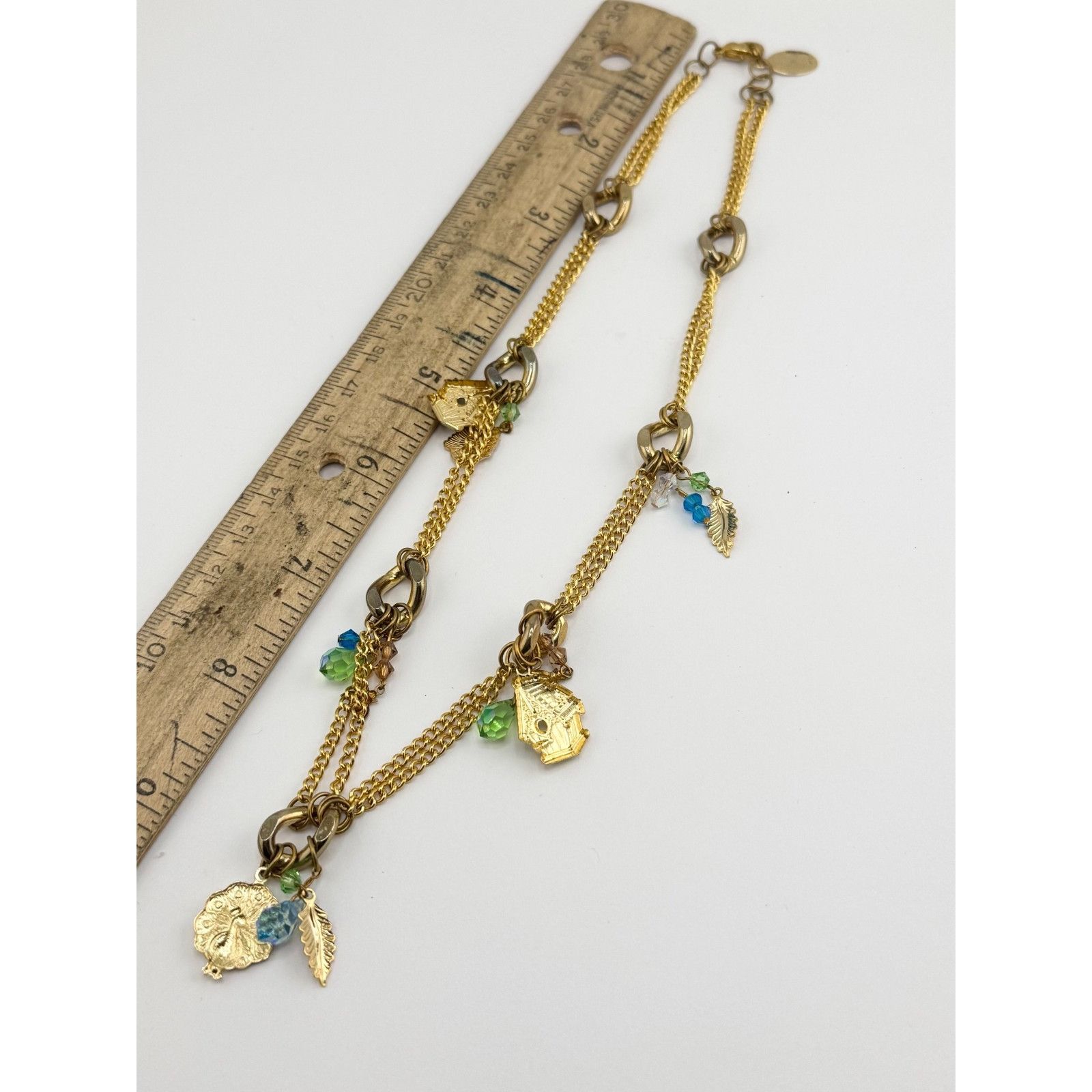 Vintage Vintage crystal charm necklace feathers, birdhouse, peacock, Size ONE SIZE - 3 Thumbnail