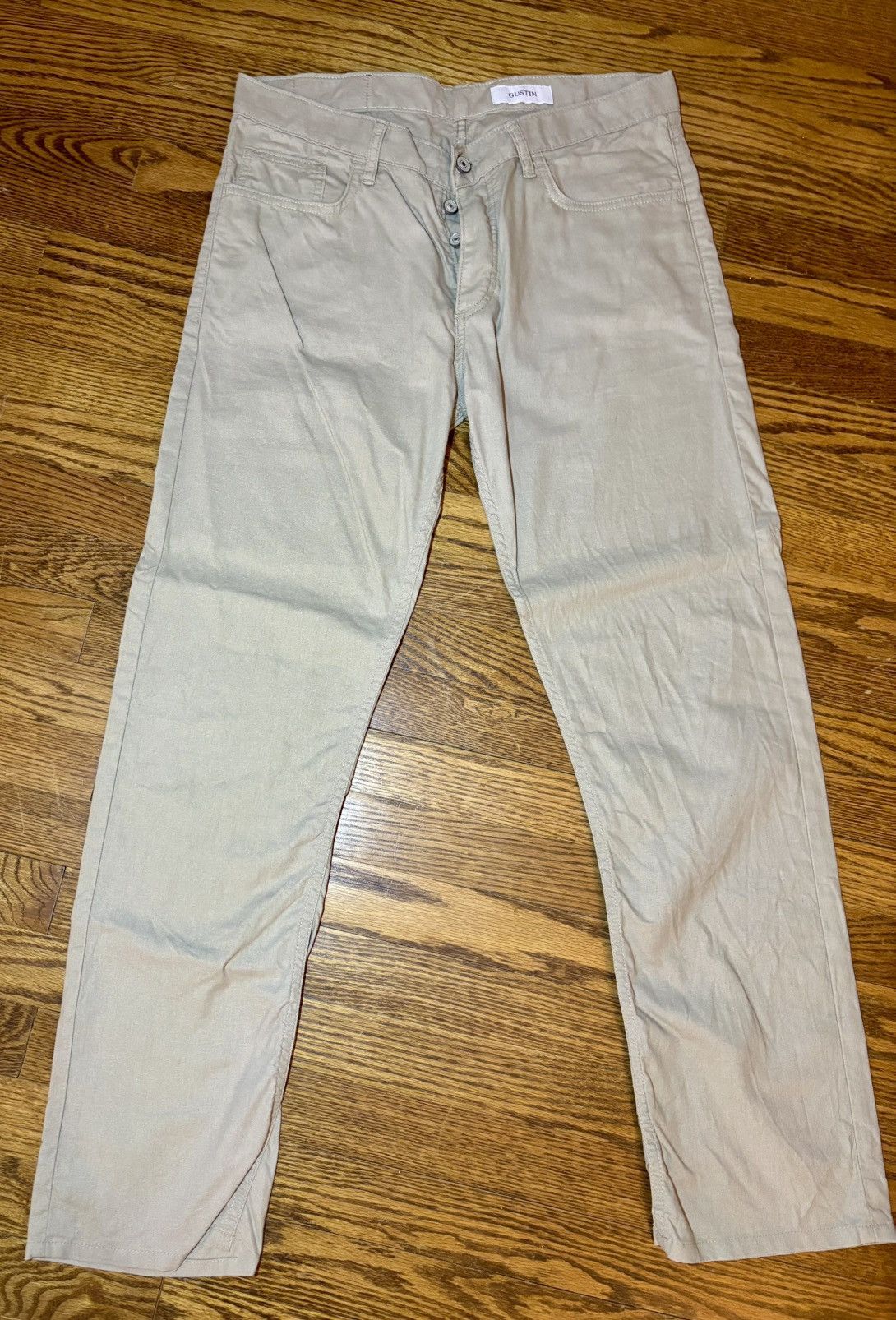 Gustin Gustin Linen-Cotton Slim Straight Trouser | Light Khaki | 34 Size US 34 / EU 50 - 1 Thumbnail
