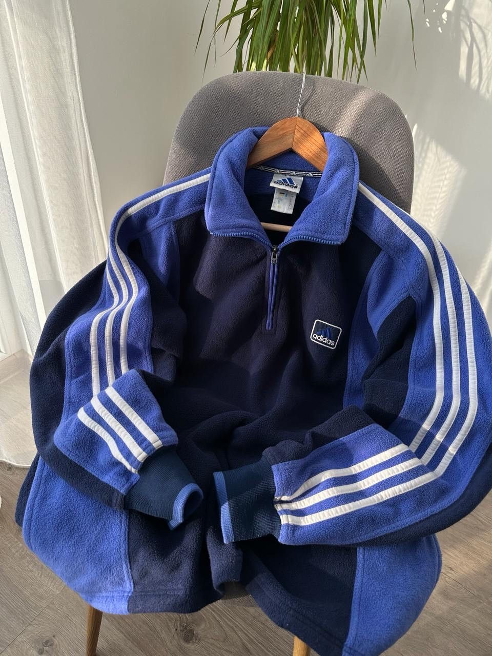 Adidas × Vintage Vintage Adidas 1/4 zip fleece blue hoodie Size US M / EU 48-50 / 2 - 20 Thumbnail