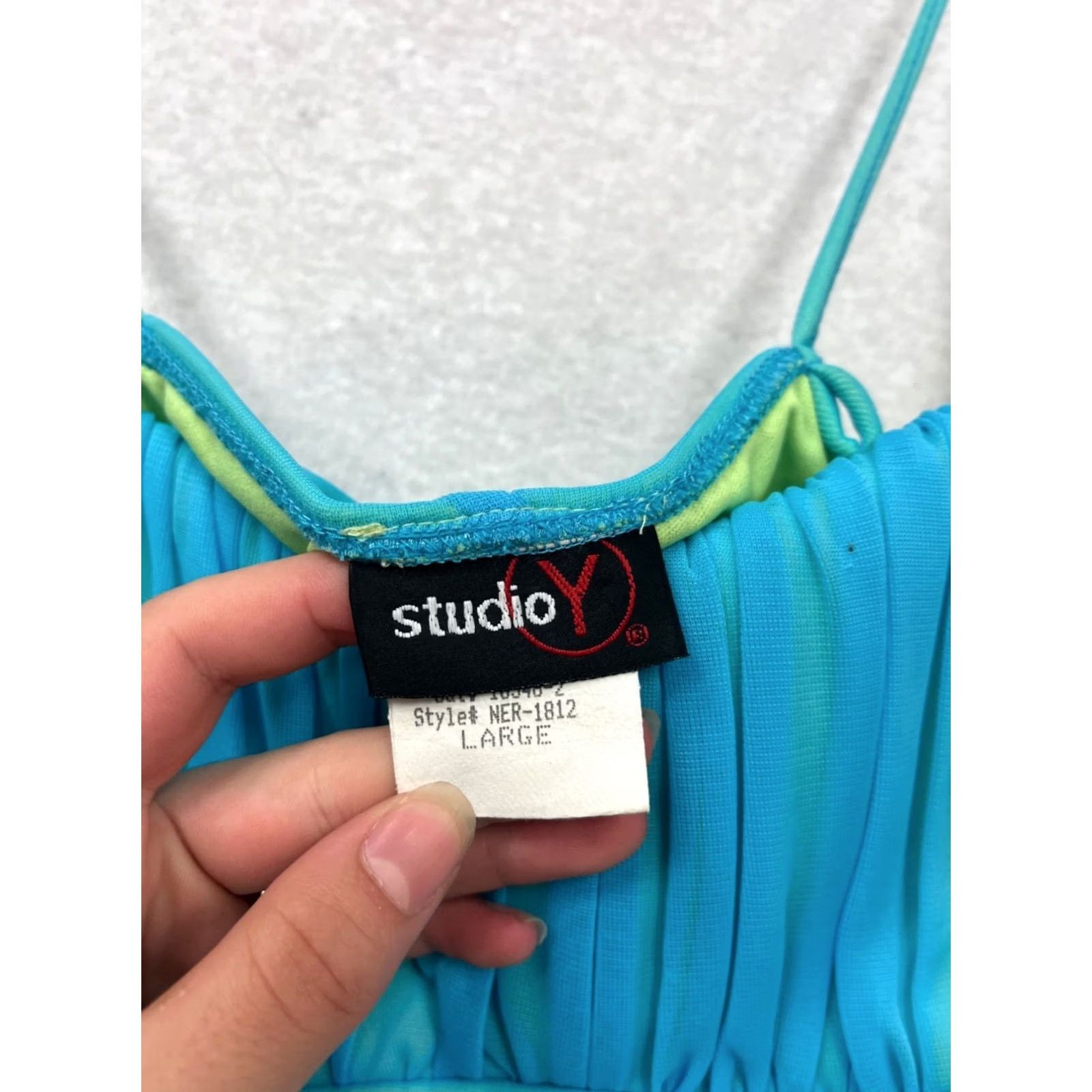 Vintage Studio Y Spaghetti Strap Layered Dress Unisex Adults L Blue & Green Knee Length Sundress Womens/Mens Size L / US 10 / IT 46 - 3 Thumbnail