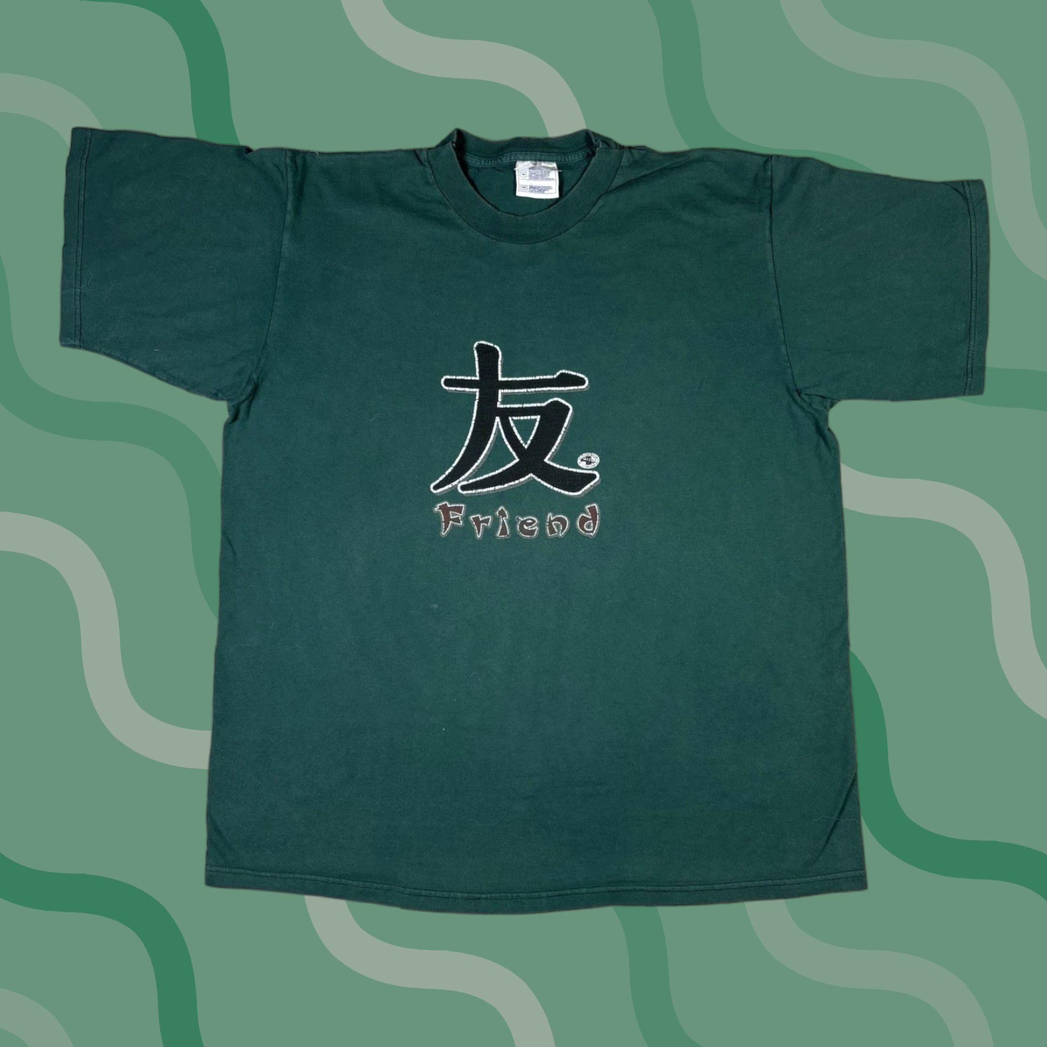 Fruit Of The Loom VINTAGE Friends T Shirt Japanese Logo Spell Out Green 2XL 90s Nike? Size US XXL / EU 58 / 5 - 1 Thumbnail