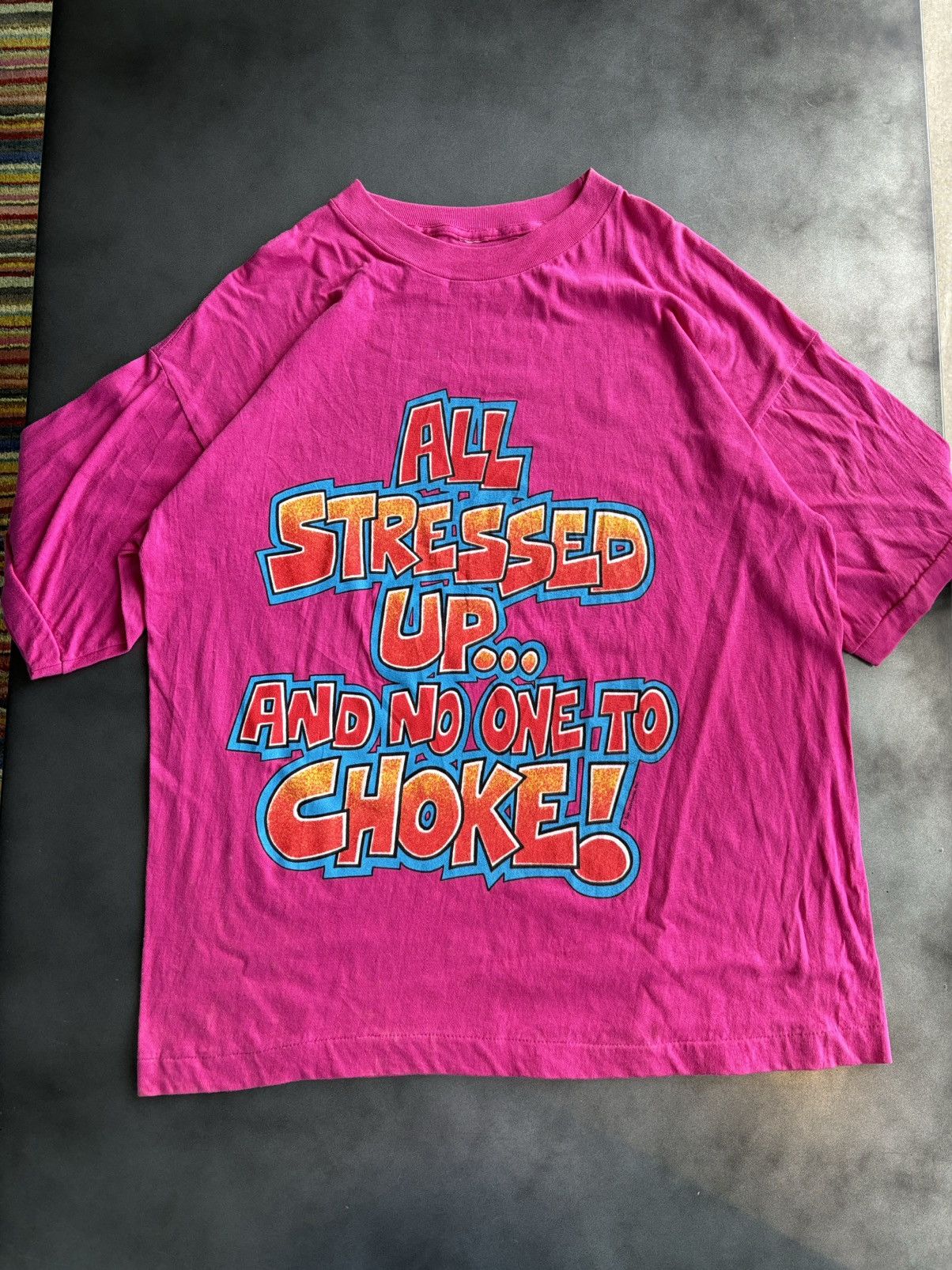 Vintage 1980s Vintage Boomer Tee 70s 80s Text Edgy Joke Stress Pink Size US XL / EU 56 / 4 - 4 Thumbnail
