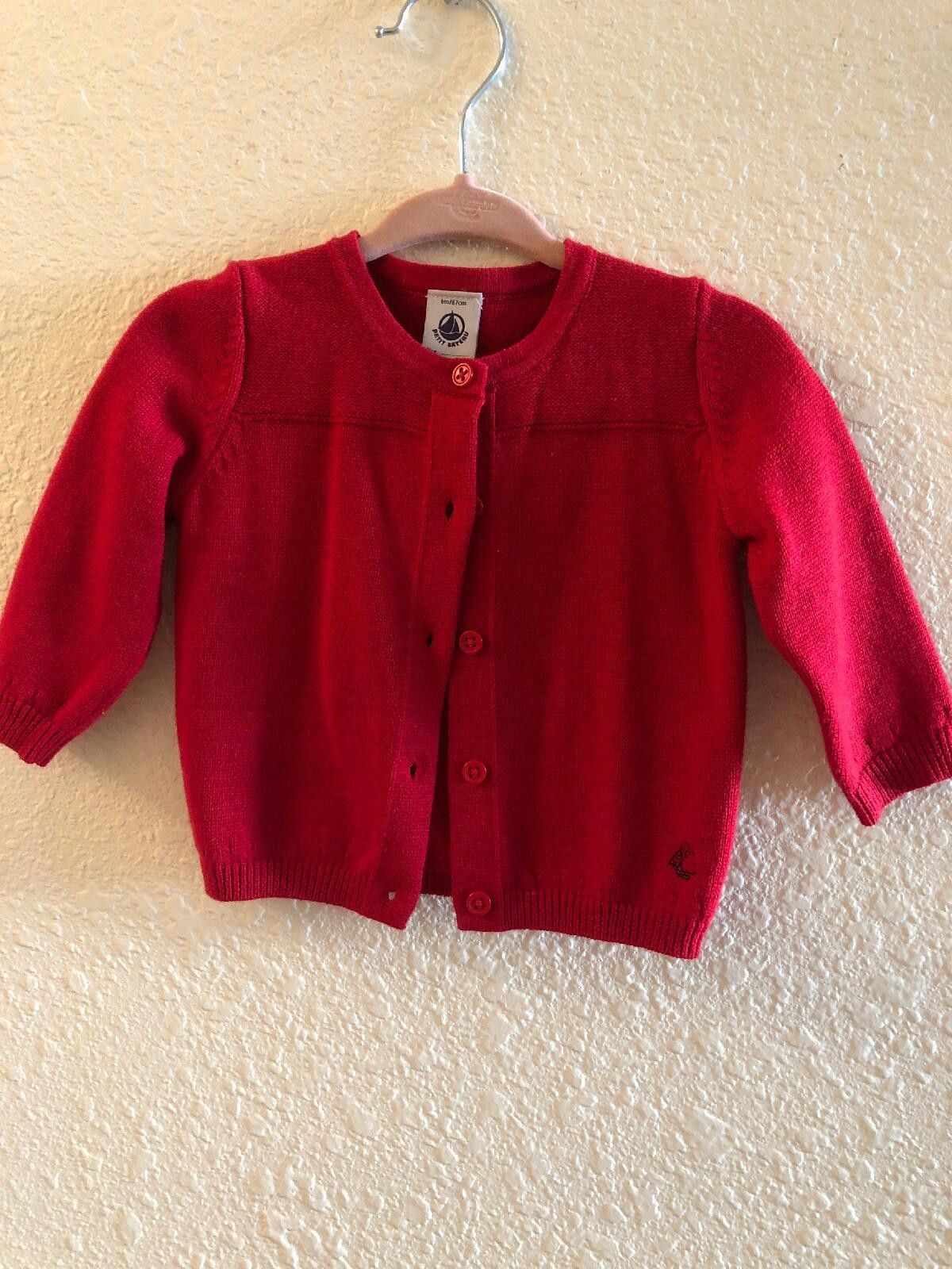 Petit Bateau PETIT BATEAU Red Cotton Cardigan Sweatshirt 6M Size US XXS / EU 40 - 1 Thumbnail