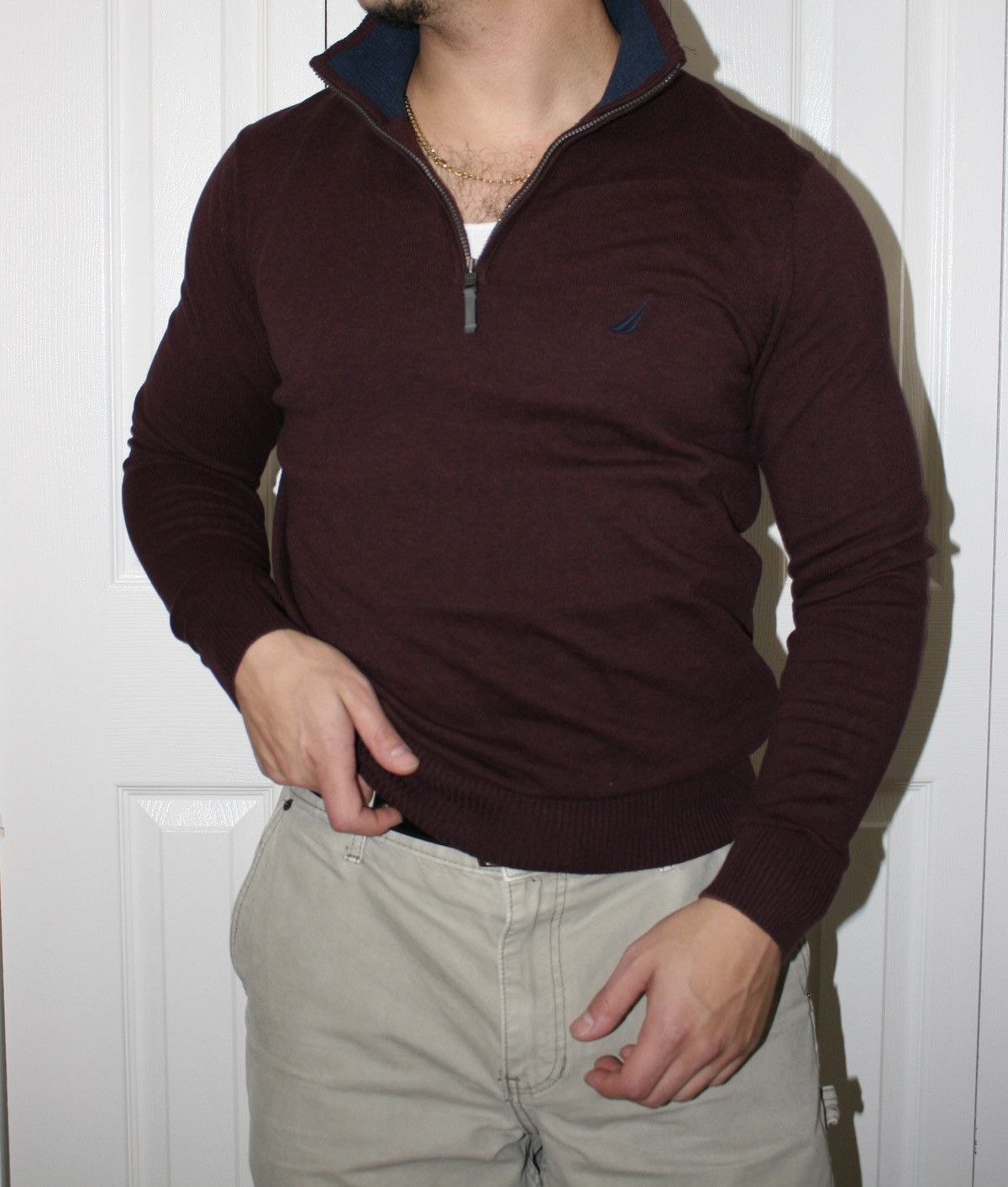 Nautica Nautica Burgundy Quarter-Zip Sweater Size US S / EU 44-46 / 1 - 2 Thumbnail
