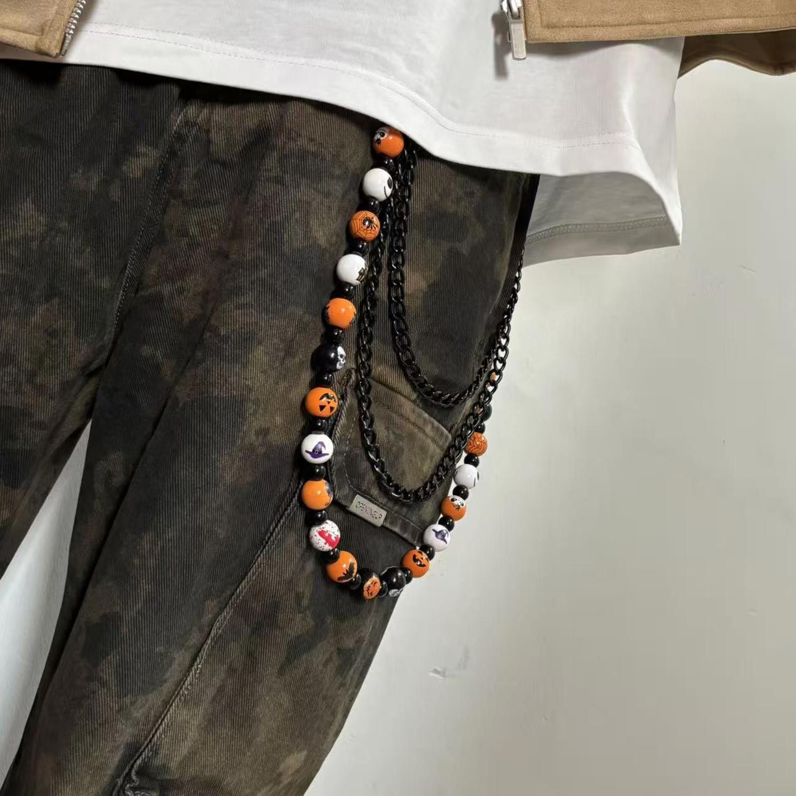 Jewelry Halloween Beaded Chain Wallet Accessory, Black Orange Size ONE SIZE - 1 Thumbnail