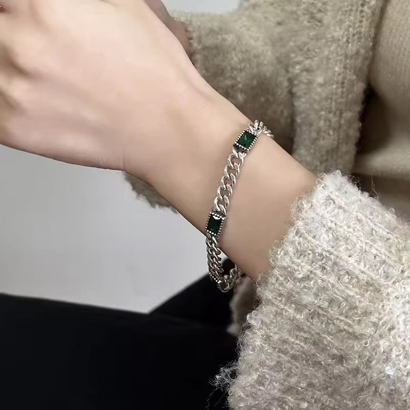 Jewelry Retro Green Stone Chain Bracelet Size ONE SIZE - 1 Thumbnail