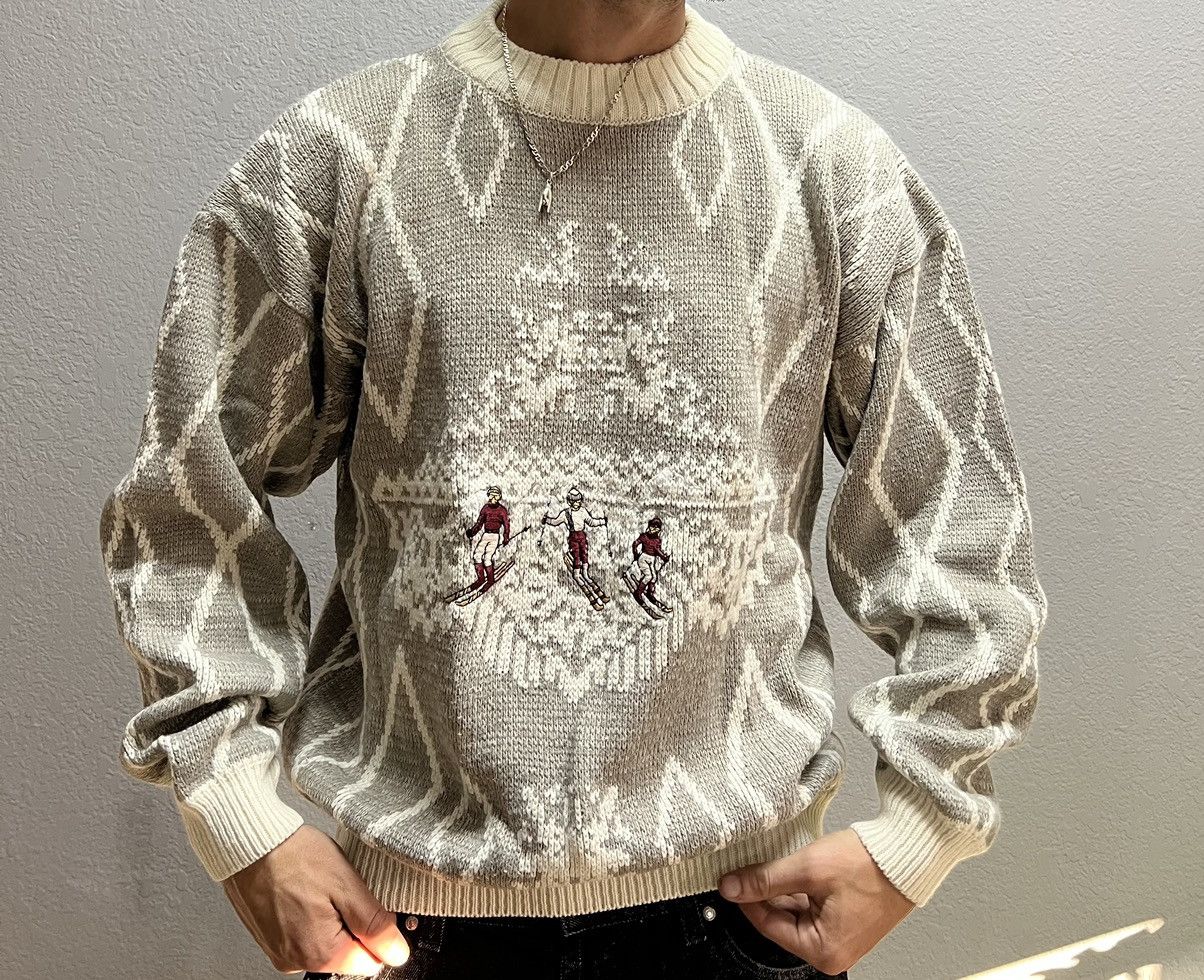 Homespun Knitwear RAPIDO SPIRIT Intarsia WINTER motive graphic SWEATER WOOL Size US L / EU 52-54 / 3 - 2 Thumbnail