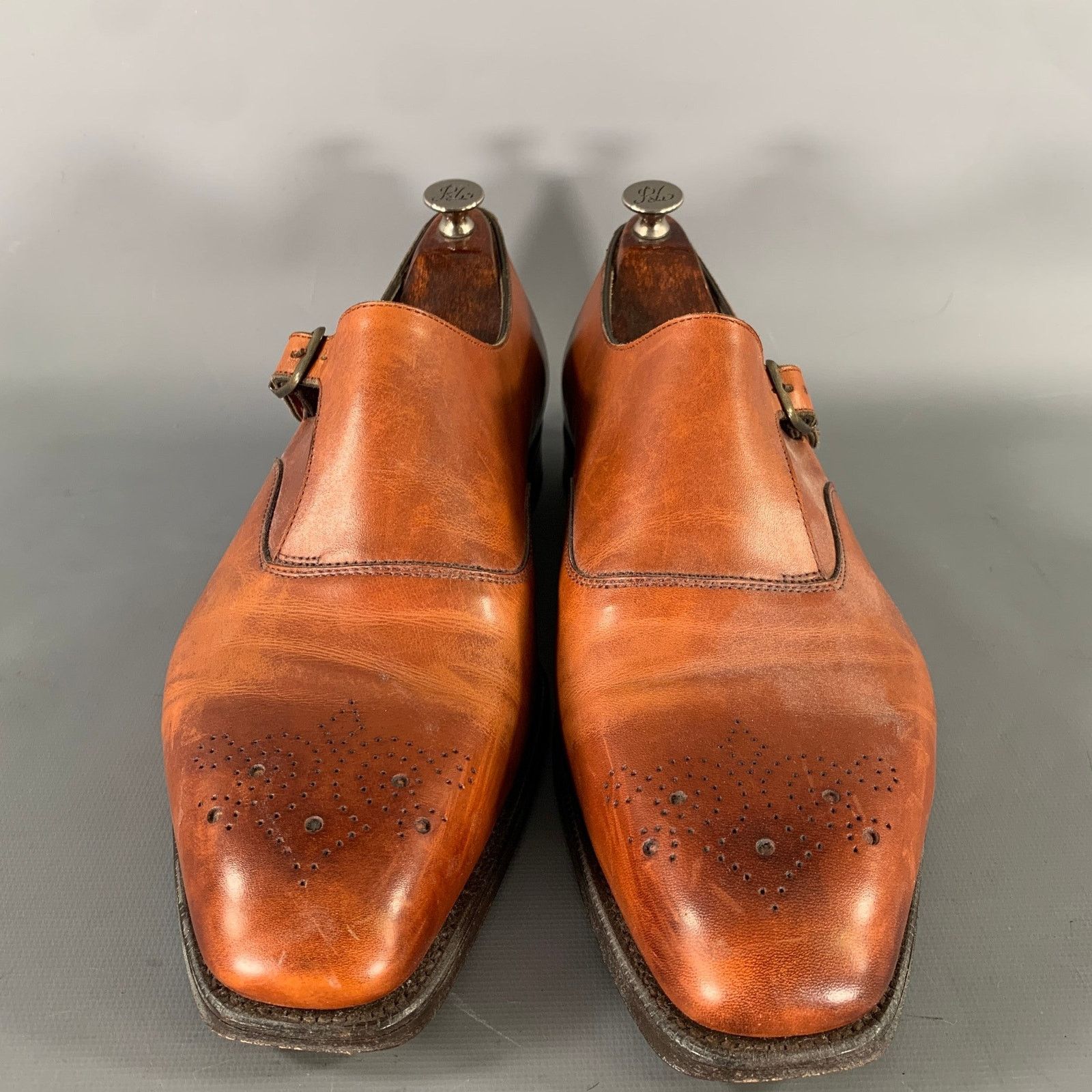Ralph Lauren RALPH LAUREN 8.5 Brown Wingtip Leather Monk Strap Loafers Size US 8.5 / EU 41-42 - 4 Thumbnail