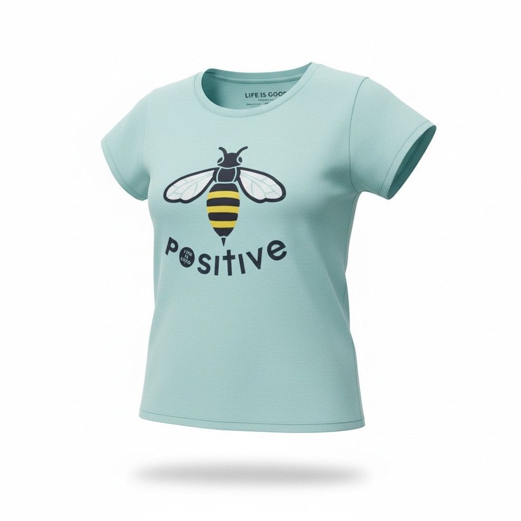 Life is Good Life Is Good Womens XL Aqua Positive Bee Short Sleeve Shirt Size XL / US 12-14 / IT 48-50 - 1 Thumbnail