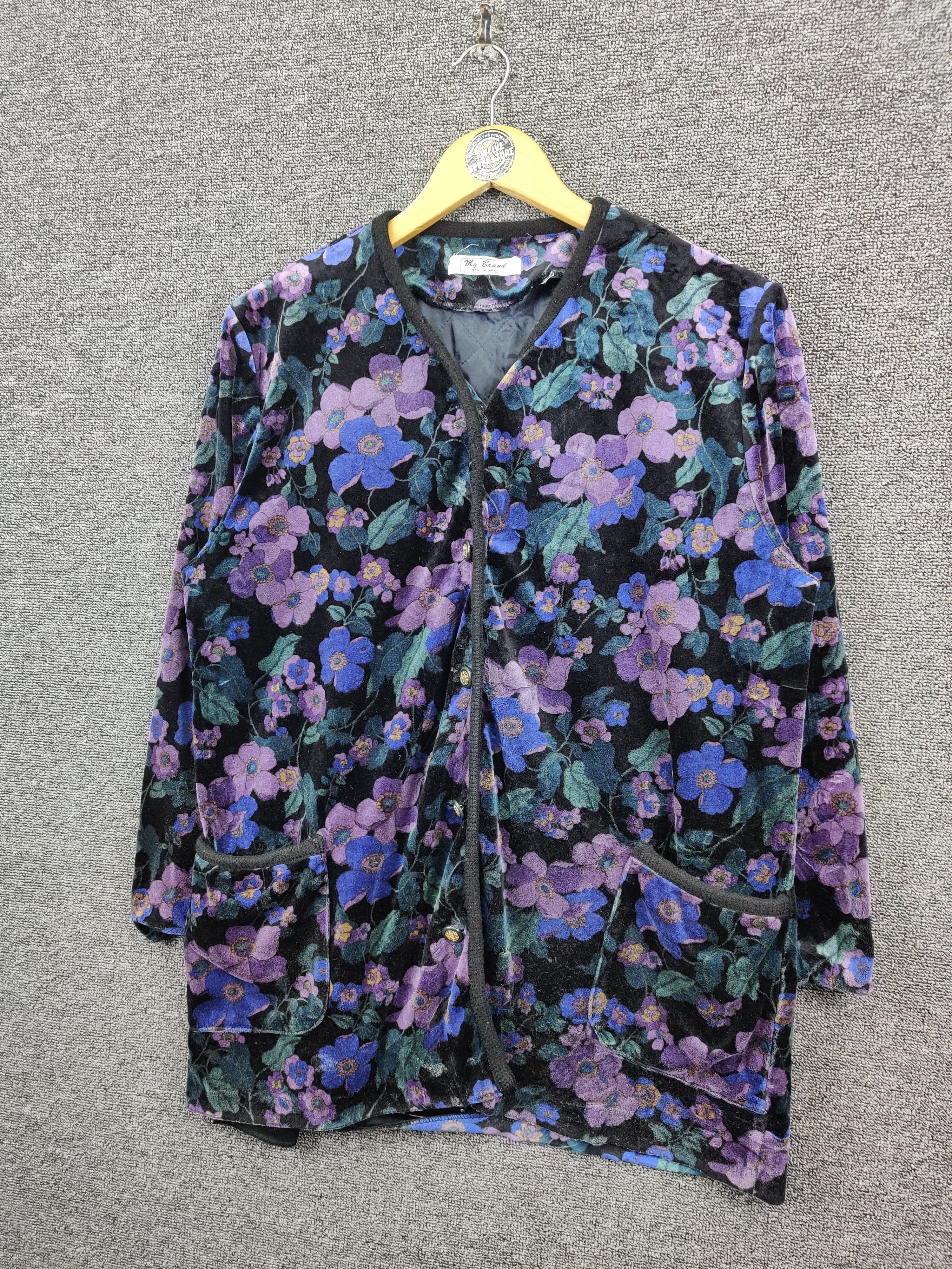 Japanese Brand Vintage Cardigan Velvet Floral By My Brand Size US L / EU 52-54 / 3 - 2 Thumbnail