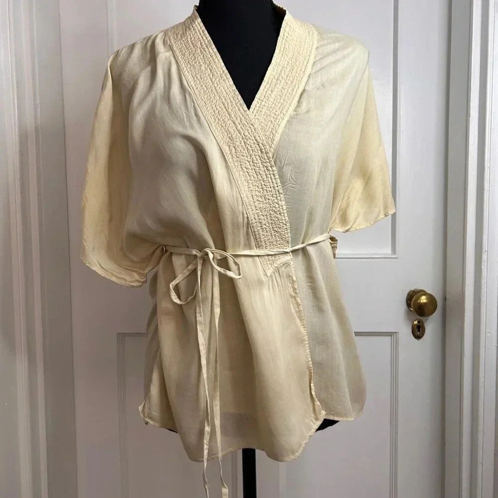 Aritzia Wilfred Yellow Cross Tie Blouse with Kantha Stitching Aroun Size M / US 6-8 / IT 42-44 - 2 Thumbnail