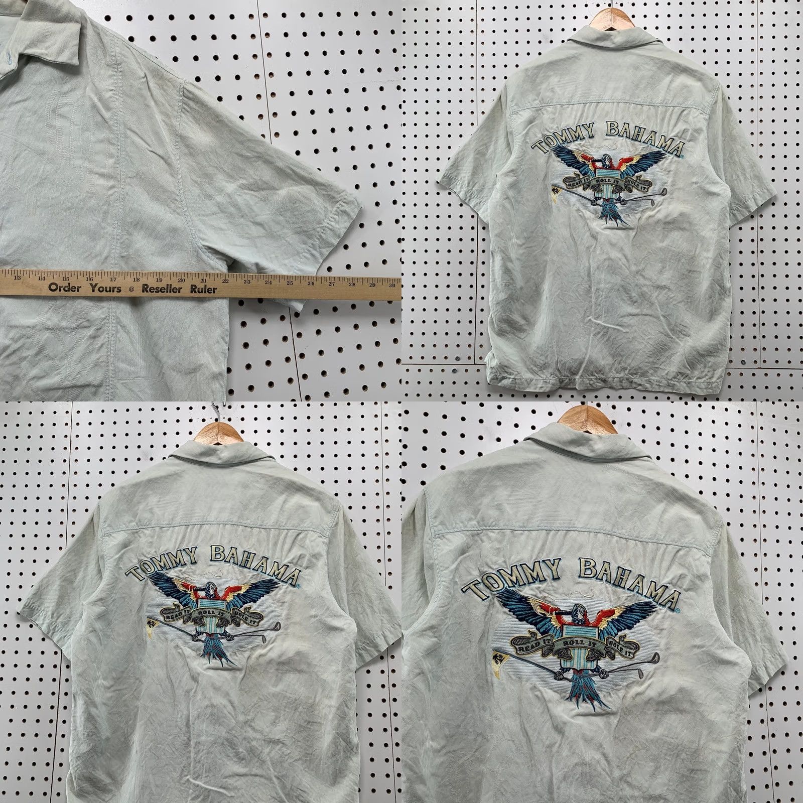 Tommy Bahama Tommy Bahama Shirt Mens Medium Light Blue Embroidered Eagle 100% Silk Button Size US M / EU 48-50 / 2 - 9 Thumbnail