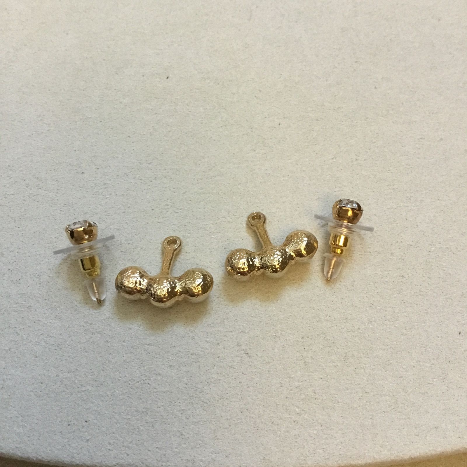 Other Front Back Gold Tripple Pearl Faux Diamond Stud Earrings Size ONE SIZE - 6 Thumbnail