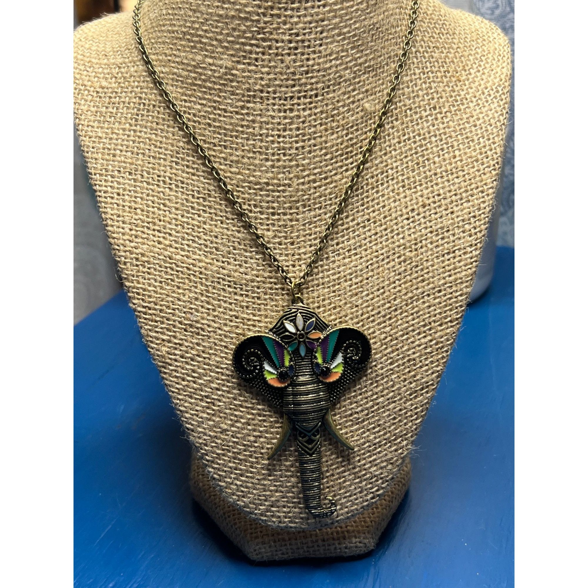 Other Elephant Antique Gold Colorful enamel Pendant Necklace 25" L Size ONE SIZE - 1 Thumbnail
